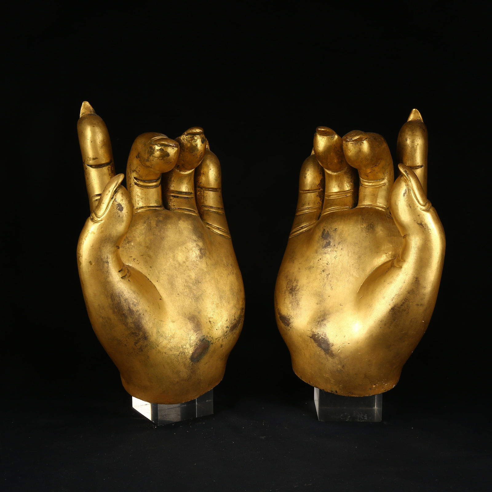 A SET OF GILT BRONZE BUDDHA HANDS: Set of Gilt Bronze Buddha Hands