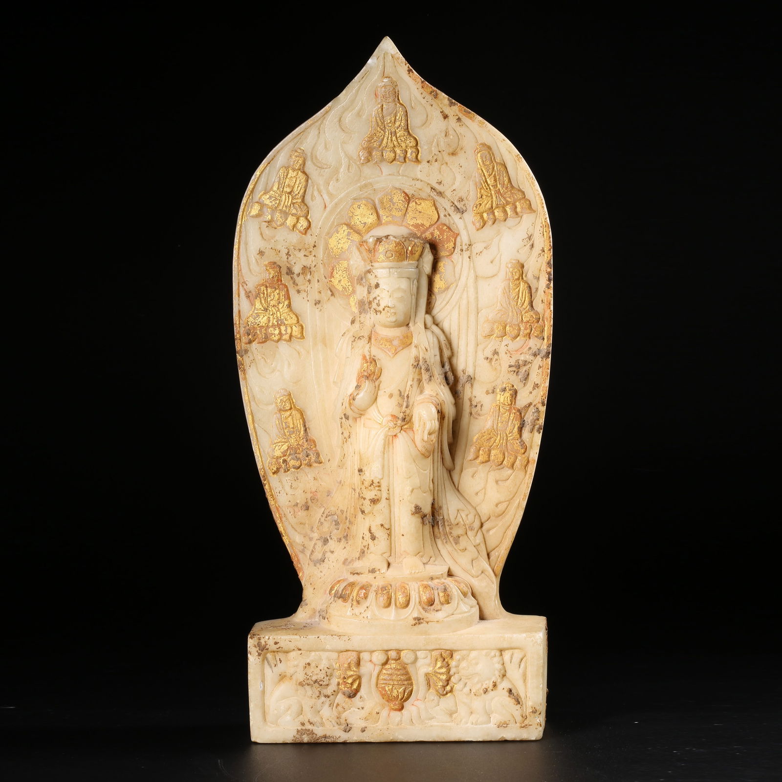 A HAN WHITE JADE STANDING BODHISATTVA: Han white jade standing Bodhisattva