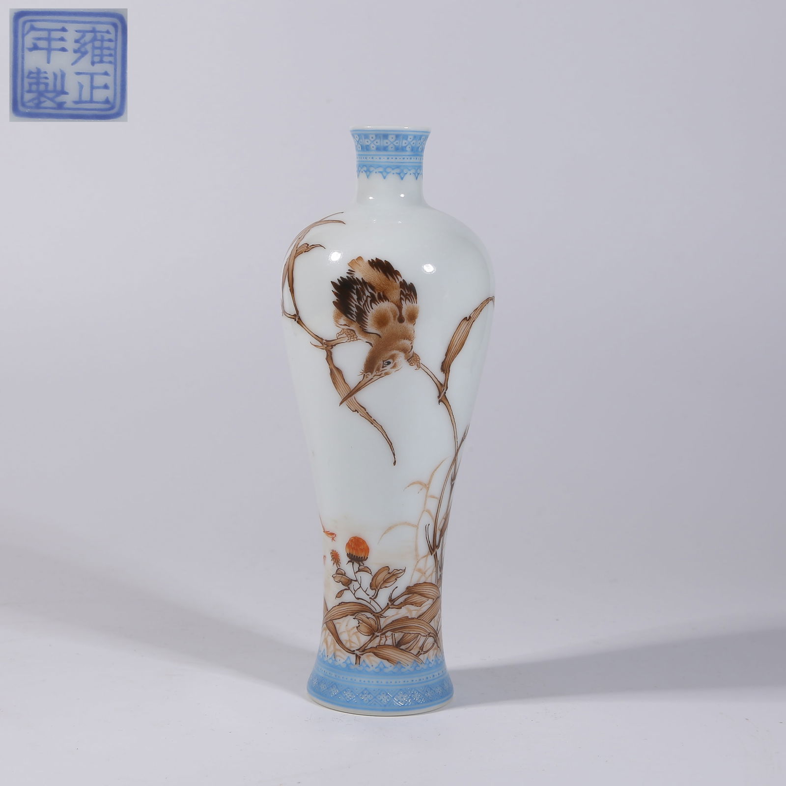 A ENAMELLED FLORAL-AND-BIRD SMALL MEIPING VASE: Enamelled Floral-and-Bird Small Meiping Vase