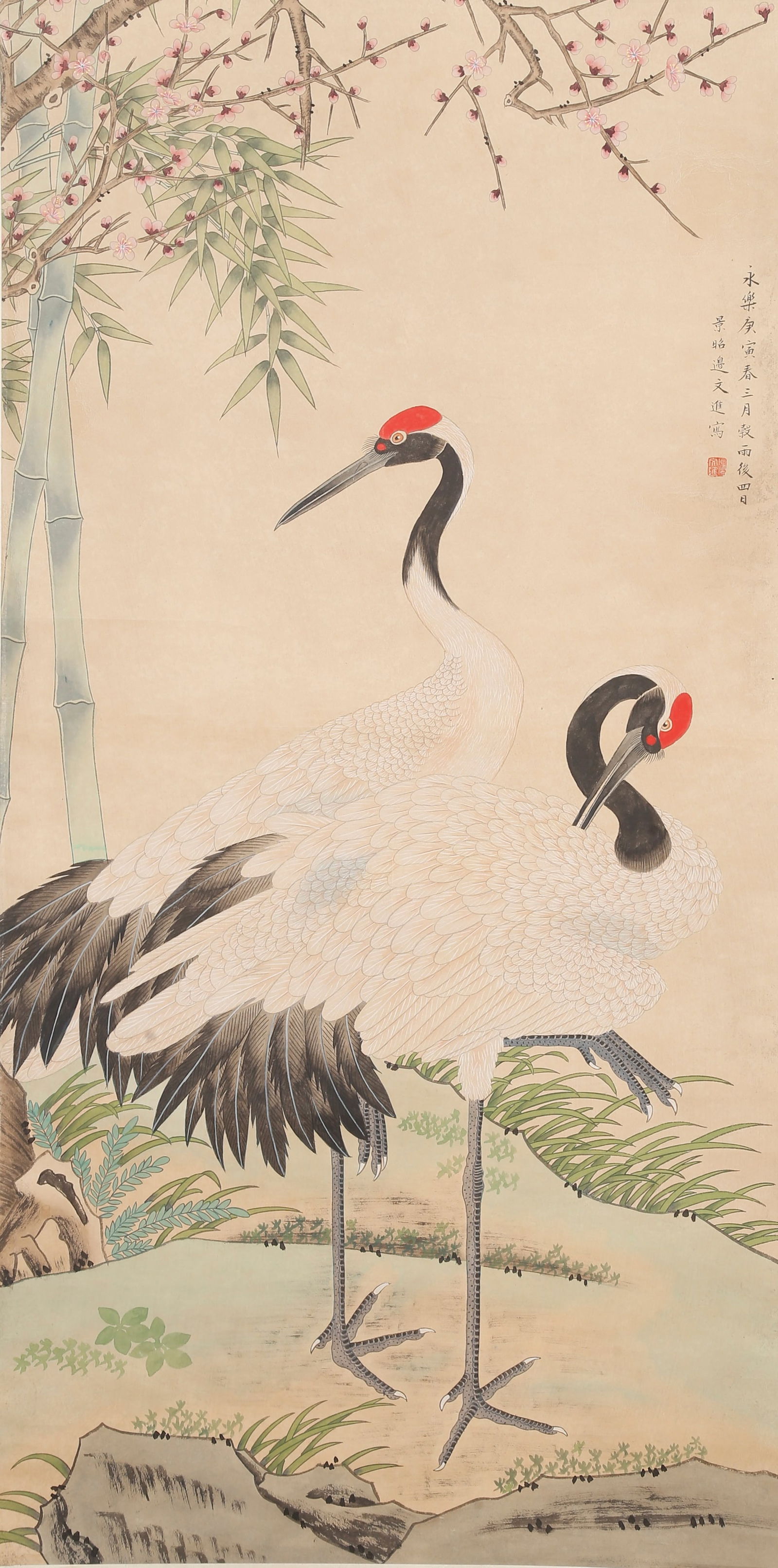 A TWO CRANES PAINTING ON PAPER BY BIAN JINGZHAO.邊景昭 (1 of 11)