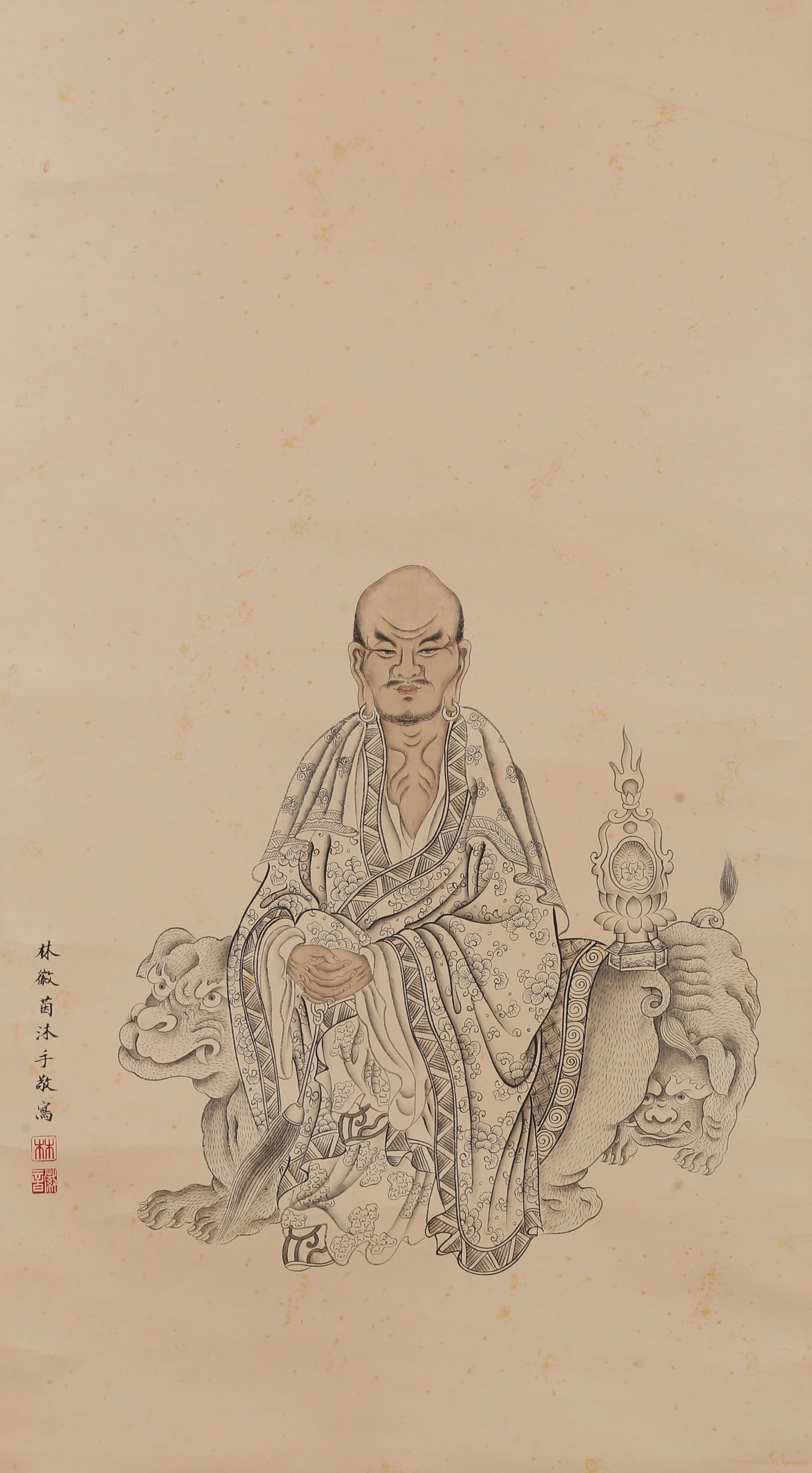 A ARHAT PAINTING ON PAPER BY LIN HUIYIN.林徽因: Arhat Painting on Paper by Lin Huiyin.林徽因