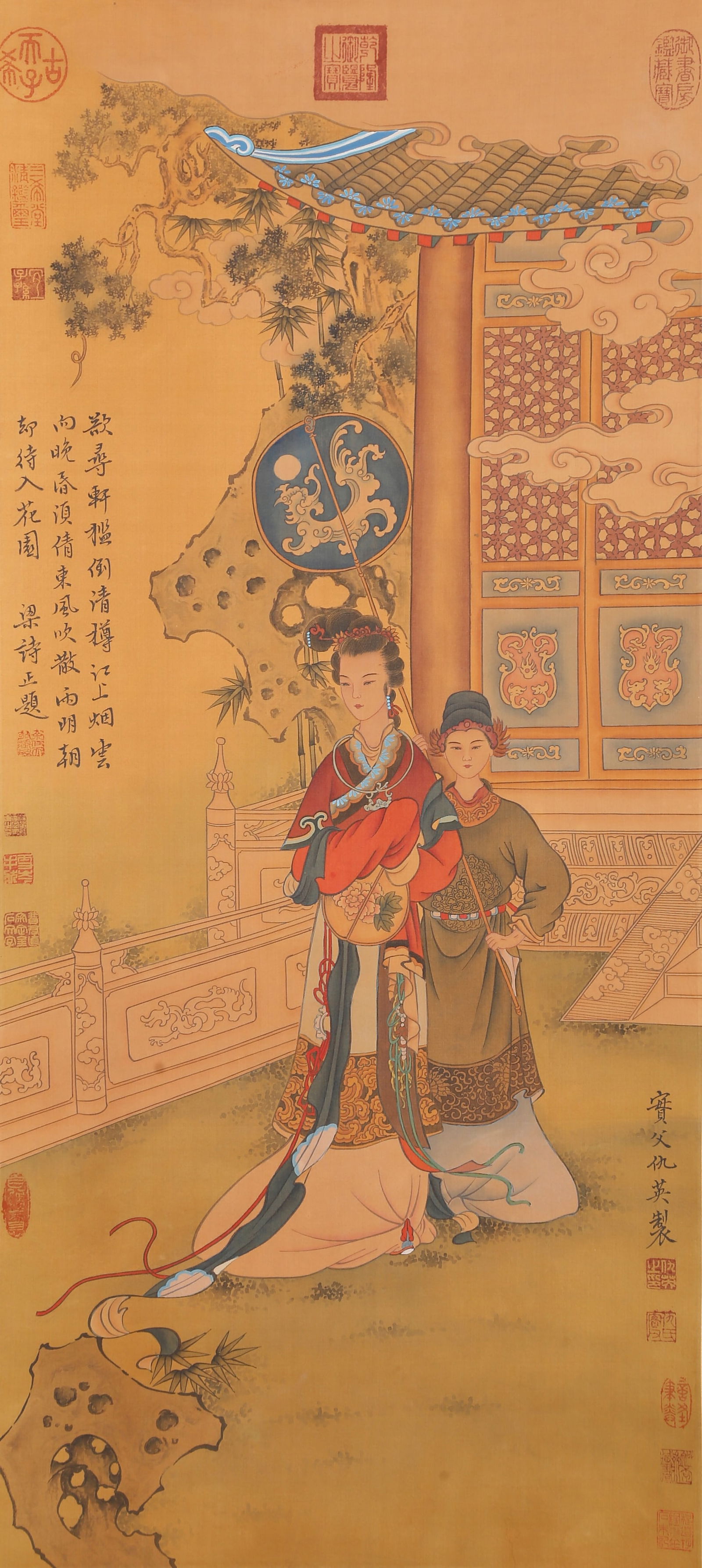 A LADY PAINTING ON SILK BY QIU YING.仇英: Lady Painting on Silk by Qiu Ying.仇英