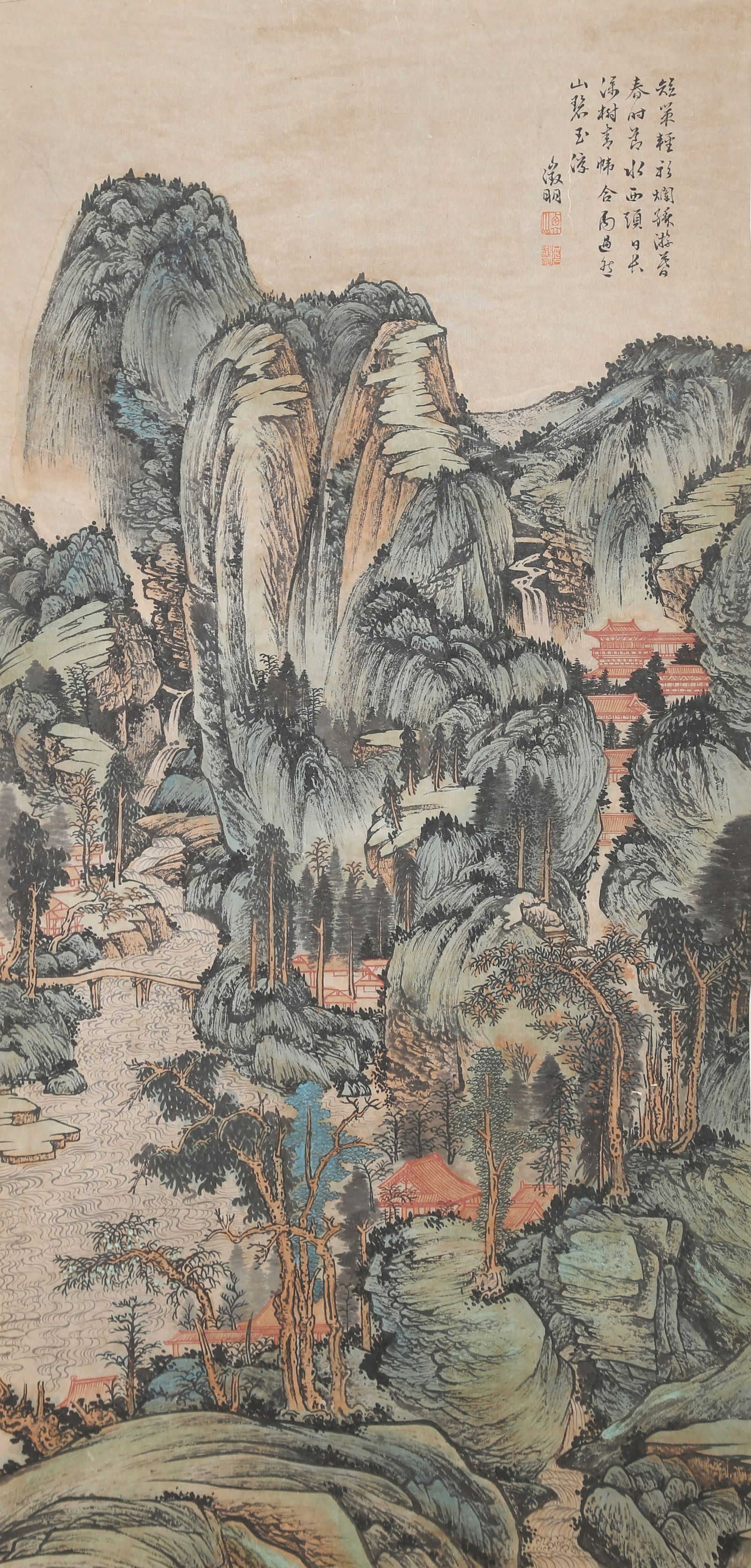 A LANDSCAPE PAINTING ON PAPER BY WEN ZHENGMING.文徵明: Landscape Painting on Paper by Wen Zhengming.文徵明