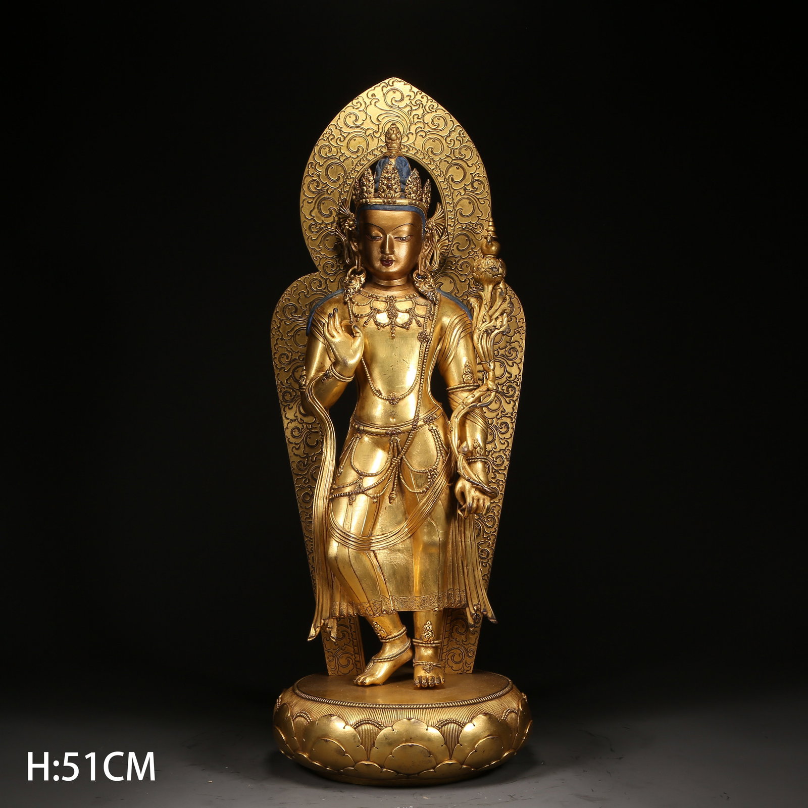 A GILT-BRONZE MAITREYA BODHISATTVA STATUE: Gilt-Bronze Maitreya Bodhisattva Statue