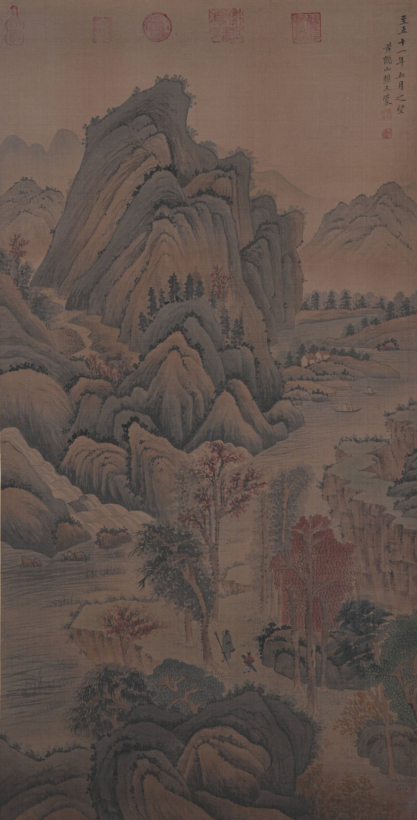 A LANDSCAPE PAINTING ON SILK BY WANG MENG.王蒙: Landscape Painting on Silk by Wang Meng.王蒙