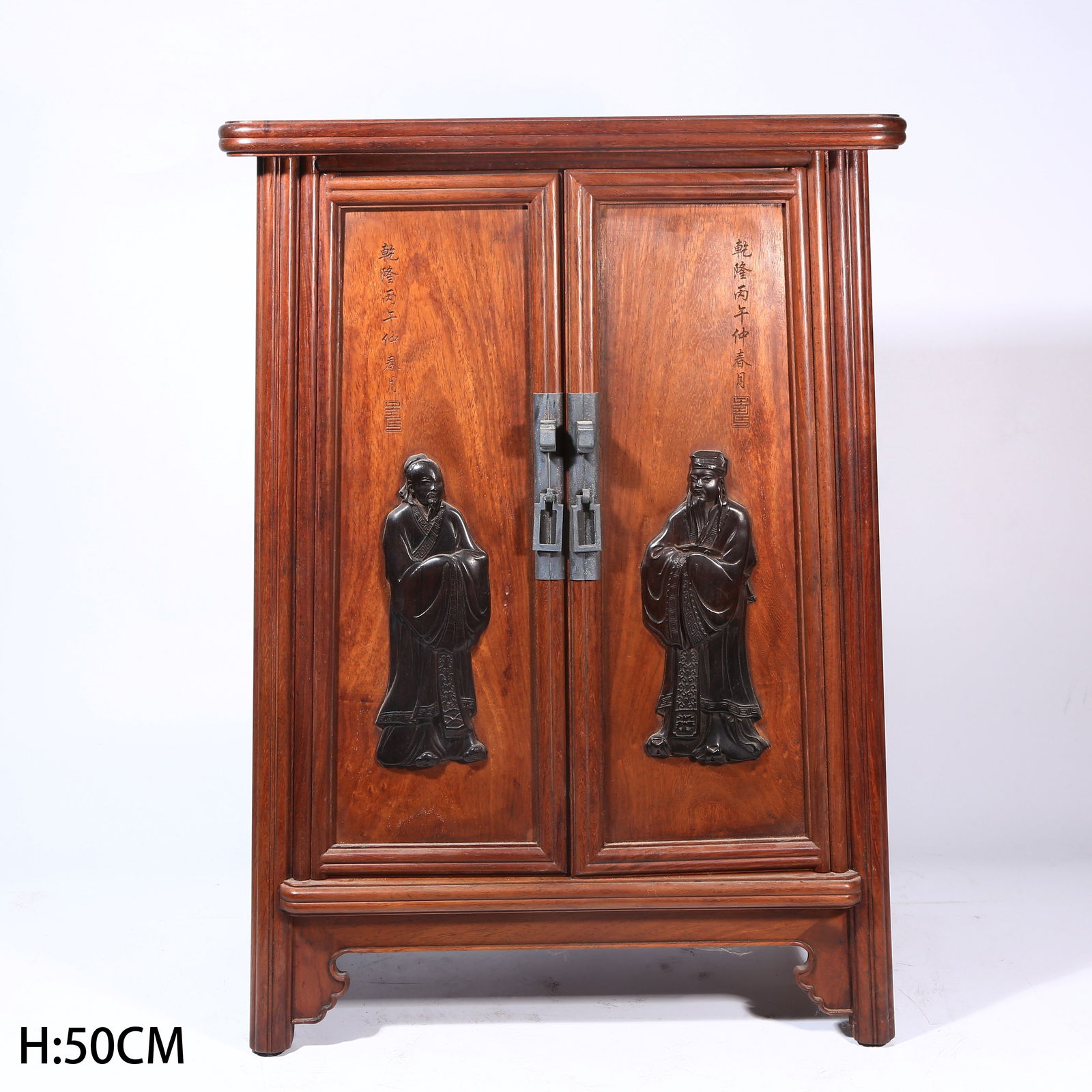 A HUANGHUALI WOOD "NOODLE" CABINET WITH FIGURE AND STORY MOTIF (1 of 11)