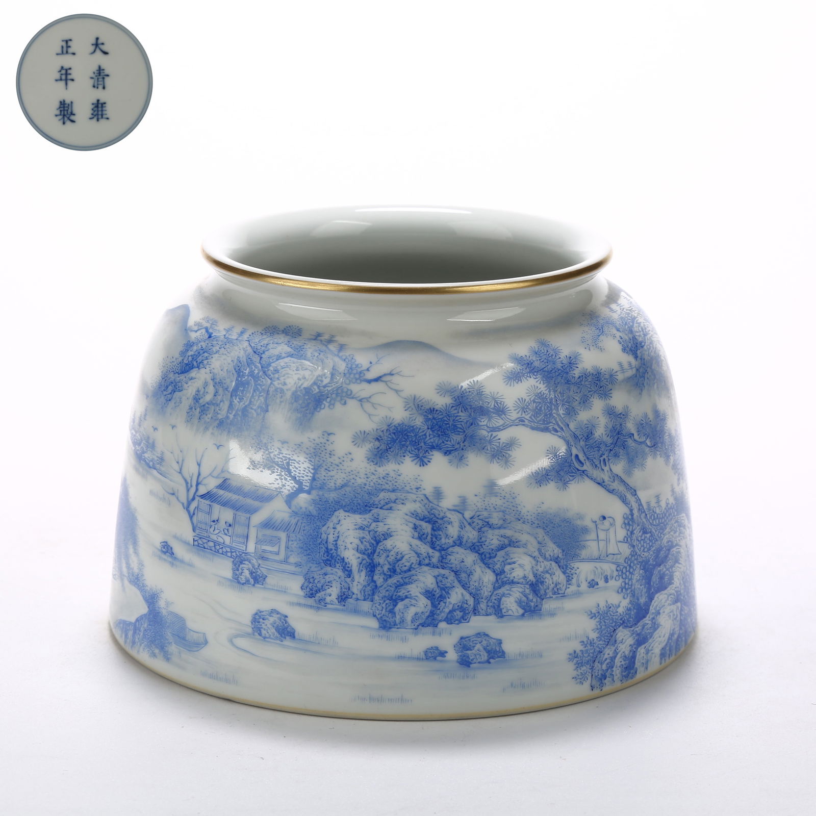 A BLUE ENAMEL HORSE-HOOF ZUN VASE WITH LANDSCAPE DESIGN (1 of 10)