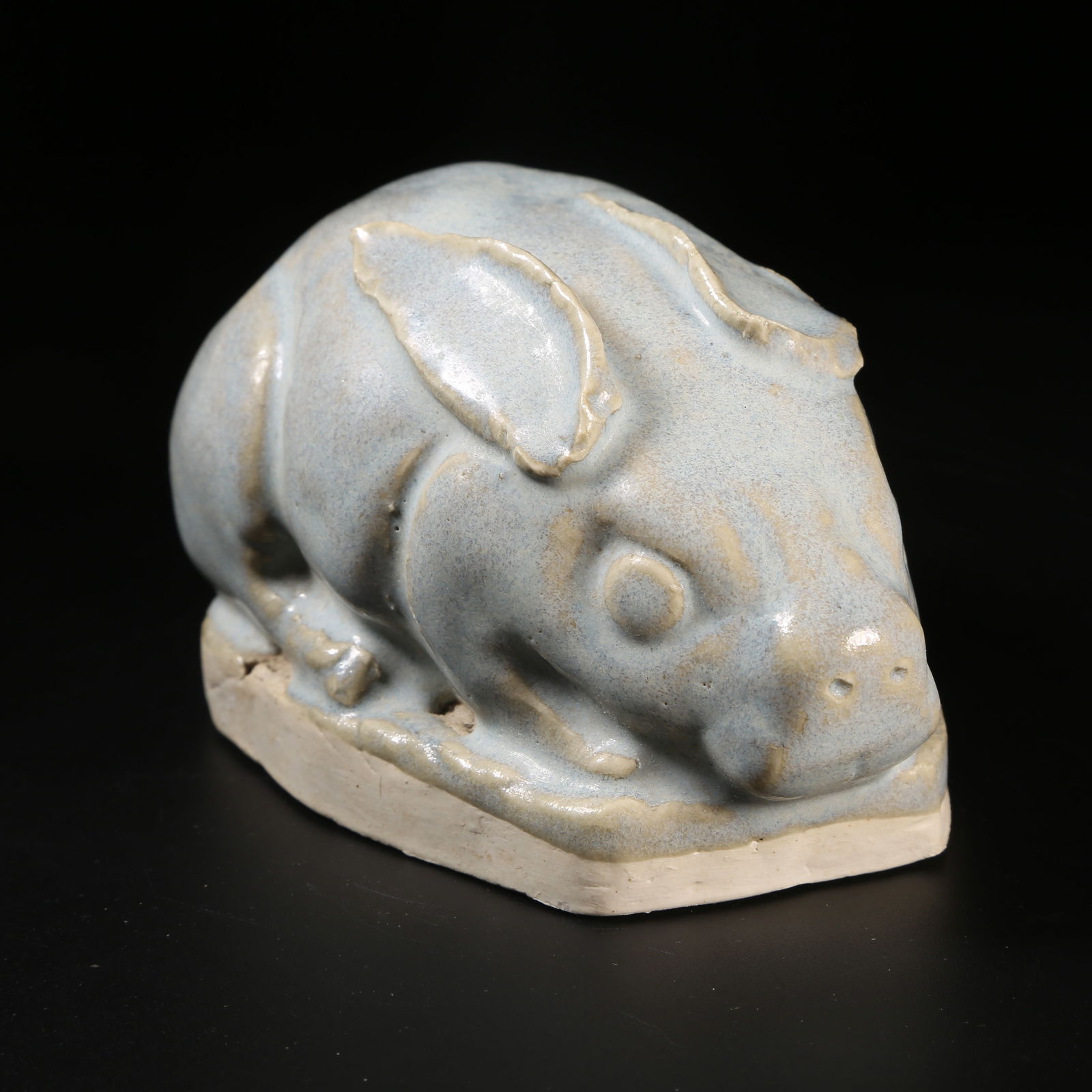 A SONG DYNASTY JUN KILN MOON-WHITE GLAZE RABBIT FIGURINE (1 of 8)