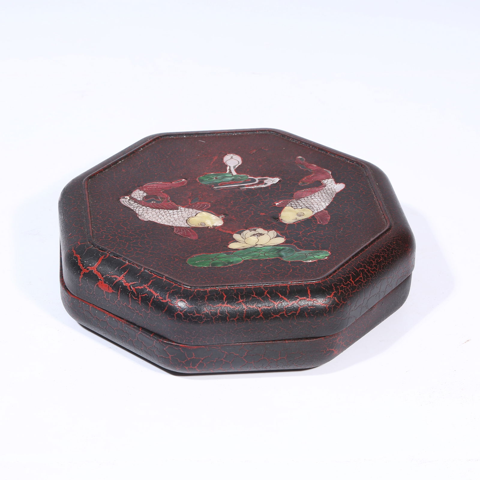 A LACQUER INKSTONE BOX WITH LOTUS POND AND CARP MOTIF (1 of 11)