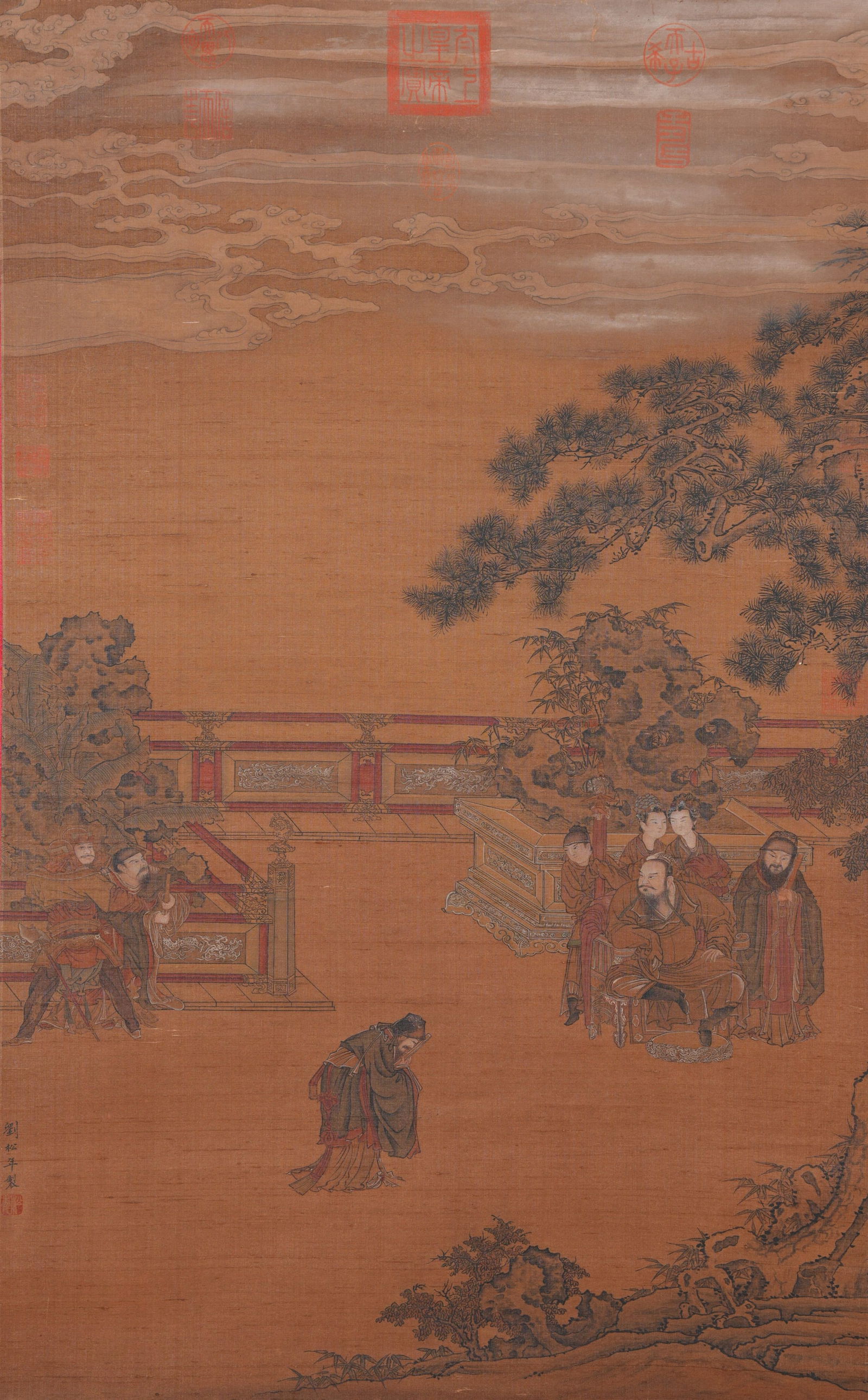 A FIGURE NARRATIVE PAINTING ON SILK BY LIU SONGNIAN.劉松年: Figure narrative painting on silk by Liu Songnian.劉松年