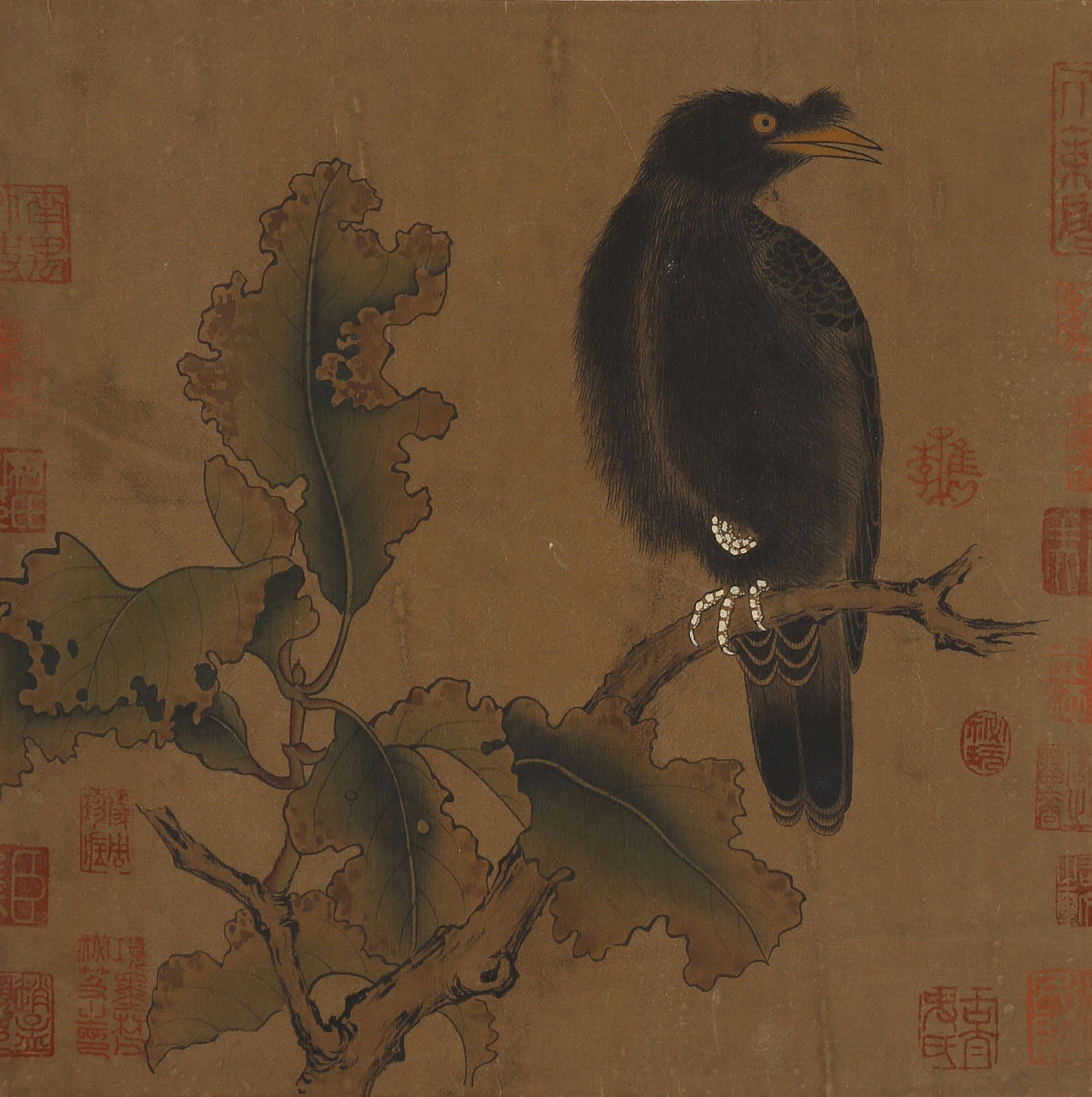 A BIRD PAINTING ON SILK, HANGING SCROLL (JINGXIN), BY ANONYMOUS. (1 of 8)