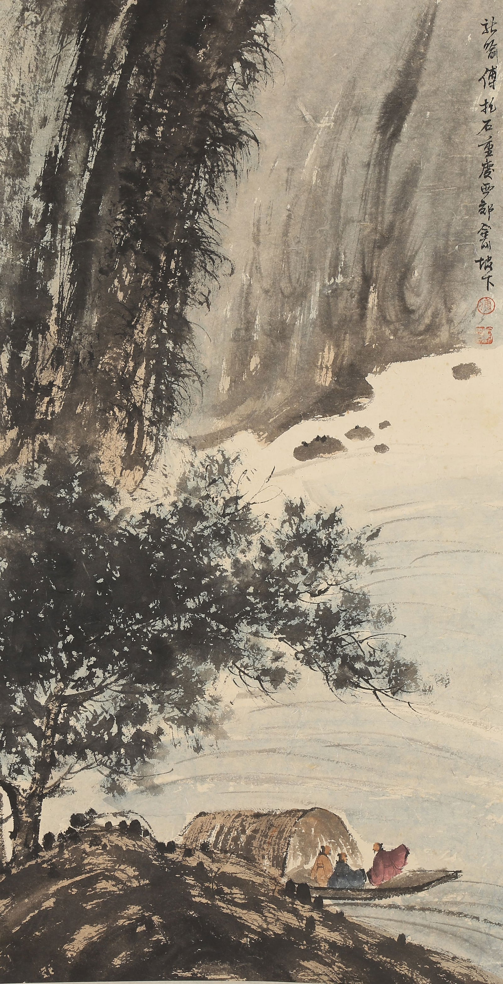 A LANDSCAPE AND FIGURE PAINTING ON PAPER BY FU BAOSHI.傅抱石 (1 of 8)