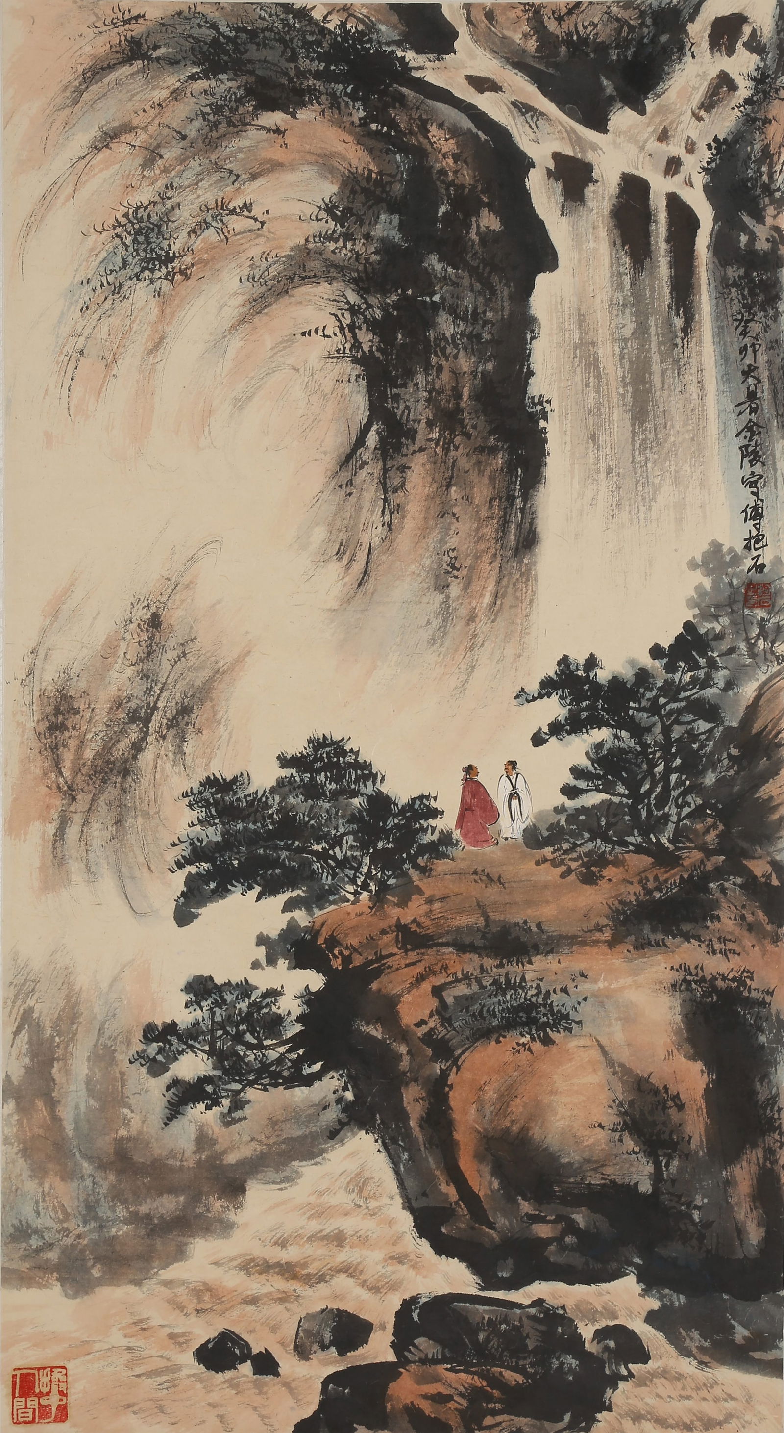 A LANDSCAPE AND FIGURE PAINTING ON PAPER BY FU BAOSHI.傅抱石 (1 of 9)