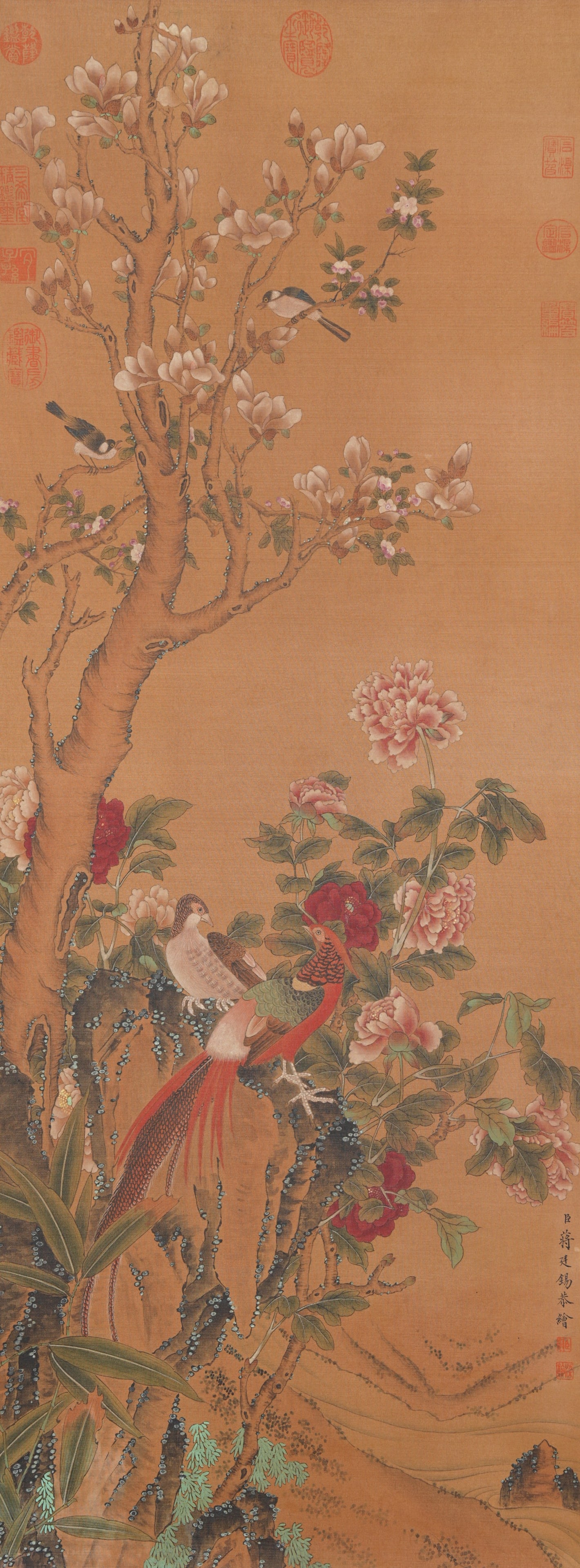 A FLOWER-AND-BIRD PAINTING ON SILK BY JIANG TINGXI.蔣廷錫 (1 of 10)