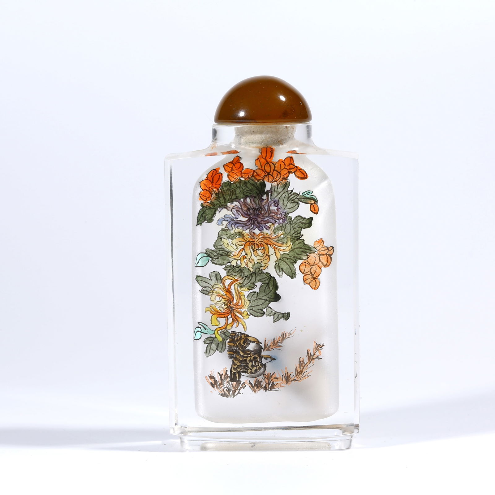 A INSIDE-PAINTED GLASS SNUFF BOTTLE WITH FLOWER AND BIRD PATTERN (1 of 9)