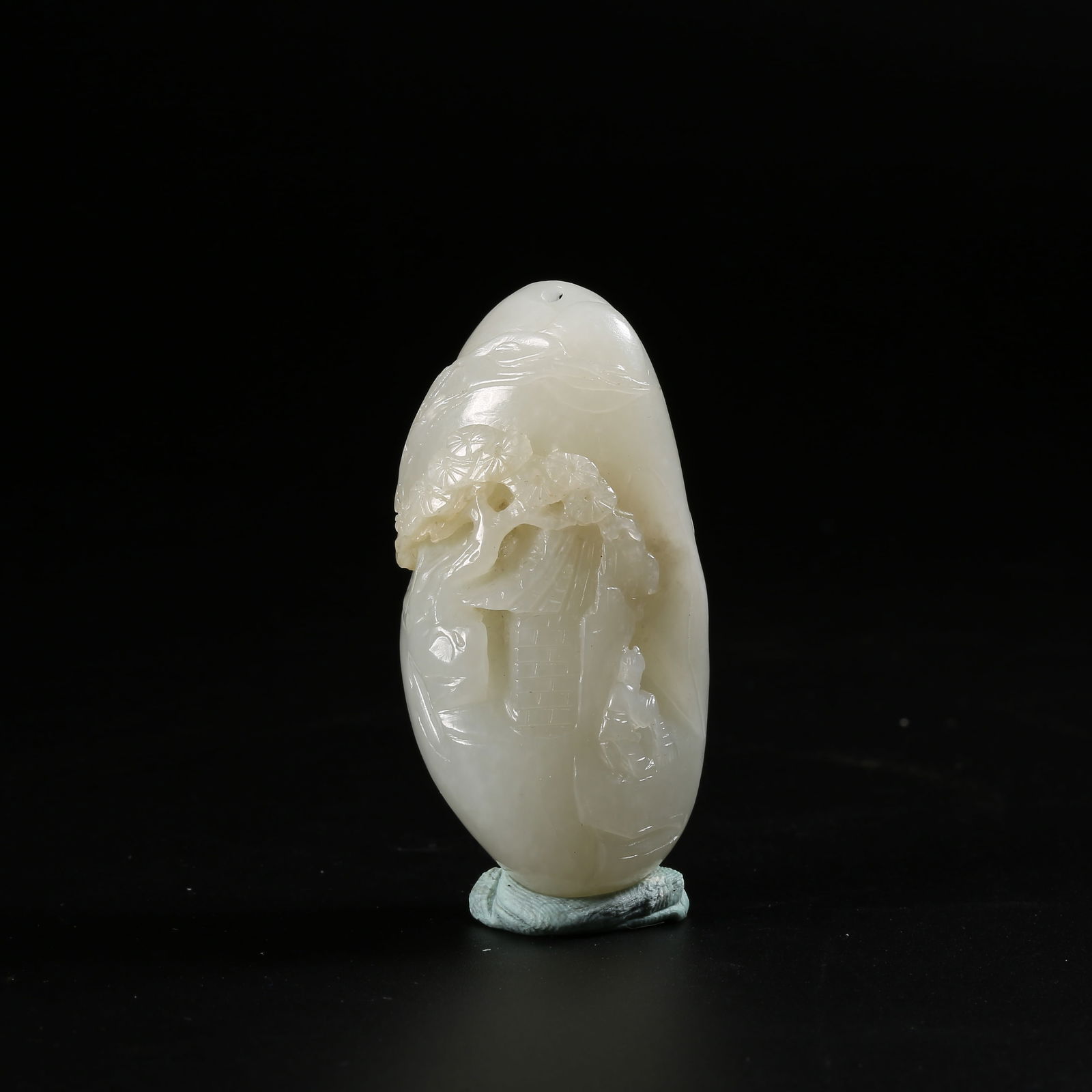 A HETIAN JADE PENDANT WITH PINE AND CRANE MOTIF SYMBOLIZING LONGEVITY: Hetian Jade Pendant with Pine and Crane Motif Symbolizing Longevity