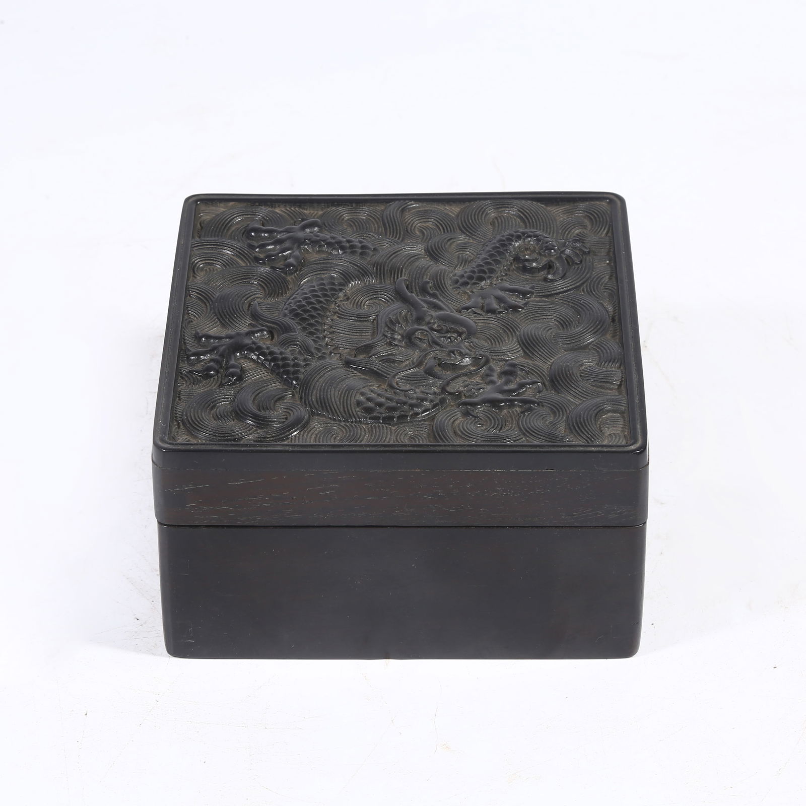 A ZITAN WOOD LIDDED BOX WITH SEA AND DRAGON MOTIF (1 of 11)