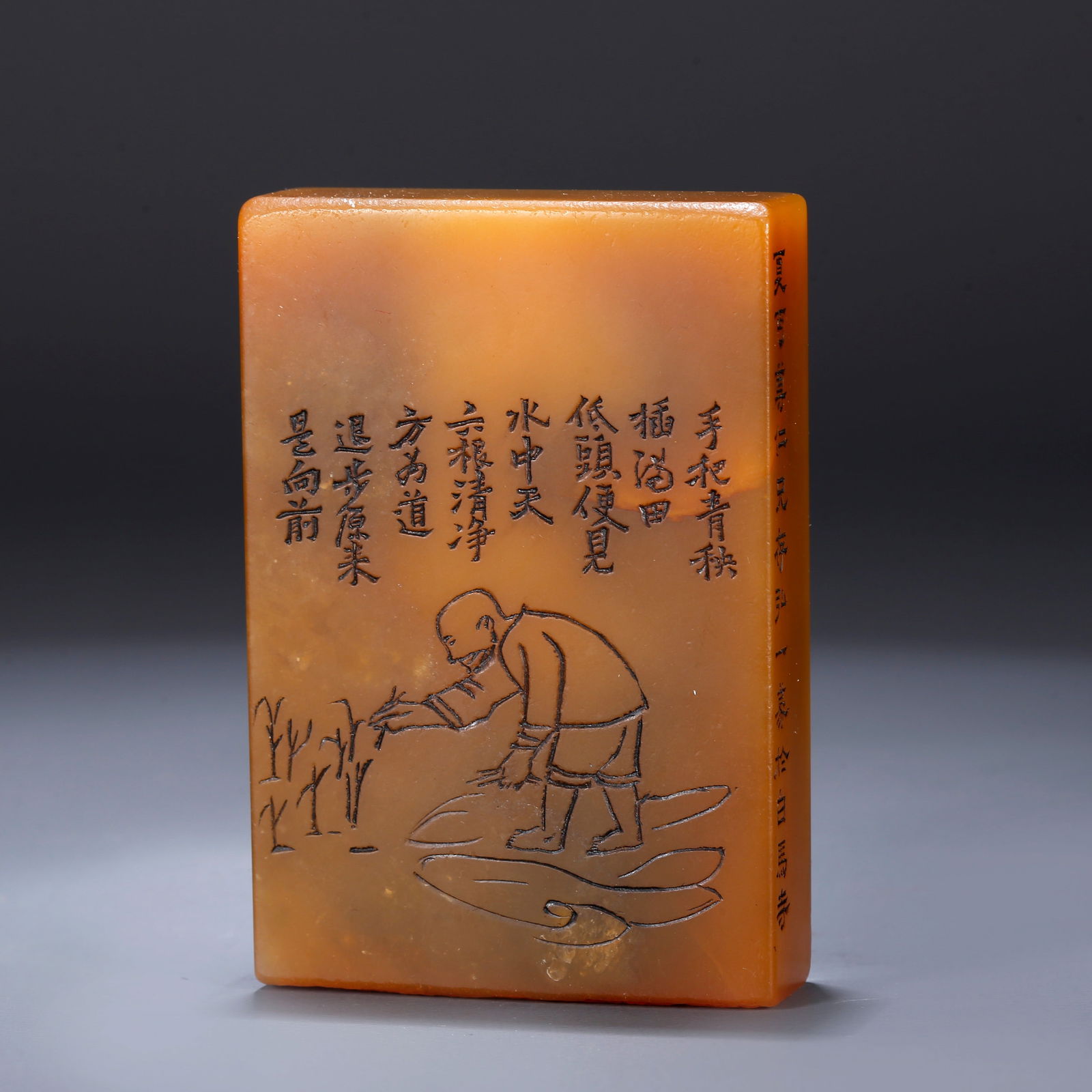 A SHOUSHAN TIANHUANG STONE SEAL CARVED WITH FIGURE STORY MOTIF (1 of 10)