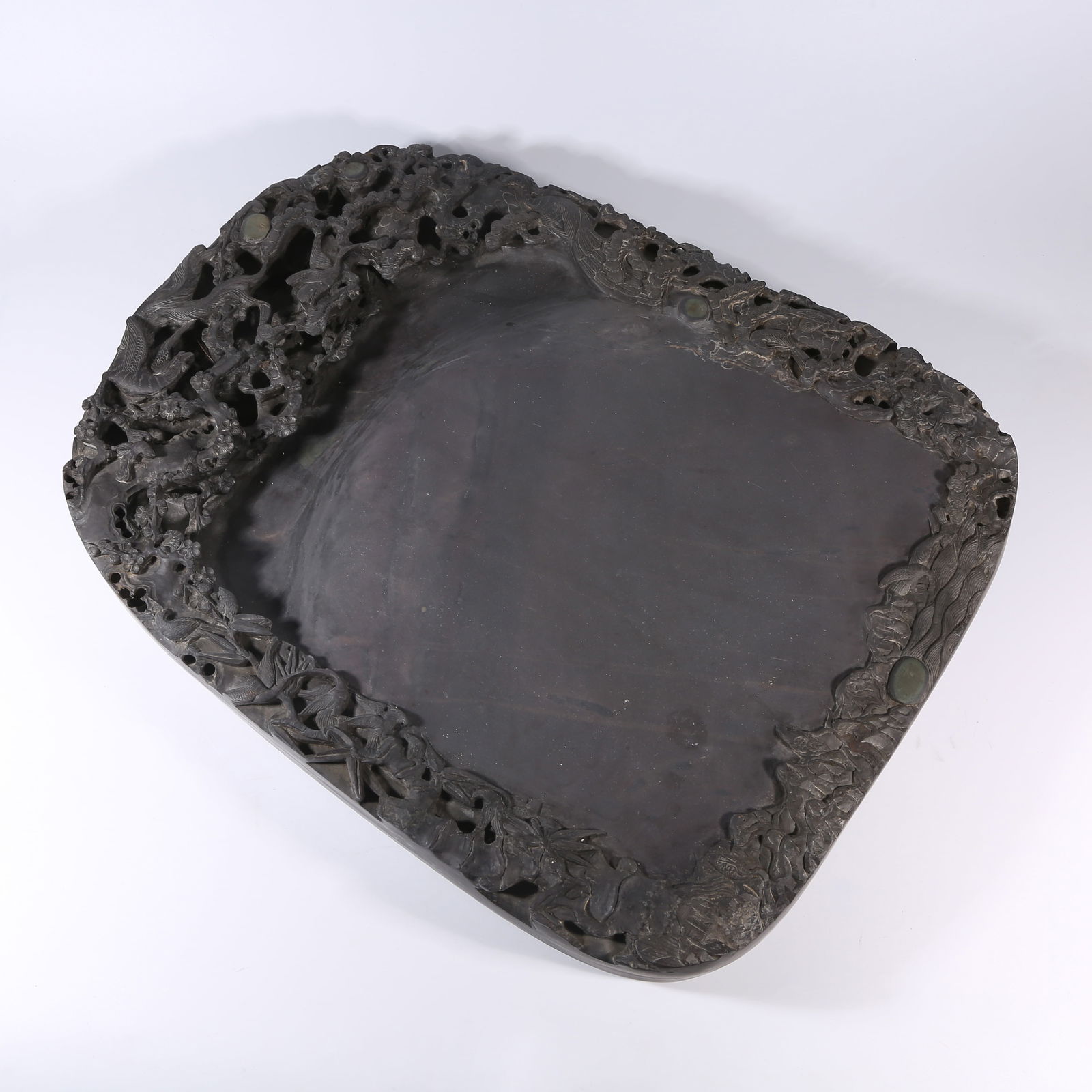 A DUANSHI INKSTONE WITH CRANE PATTERN: Duanshi Inkstone with Crane Pattern