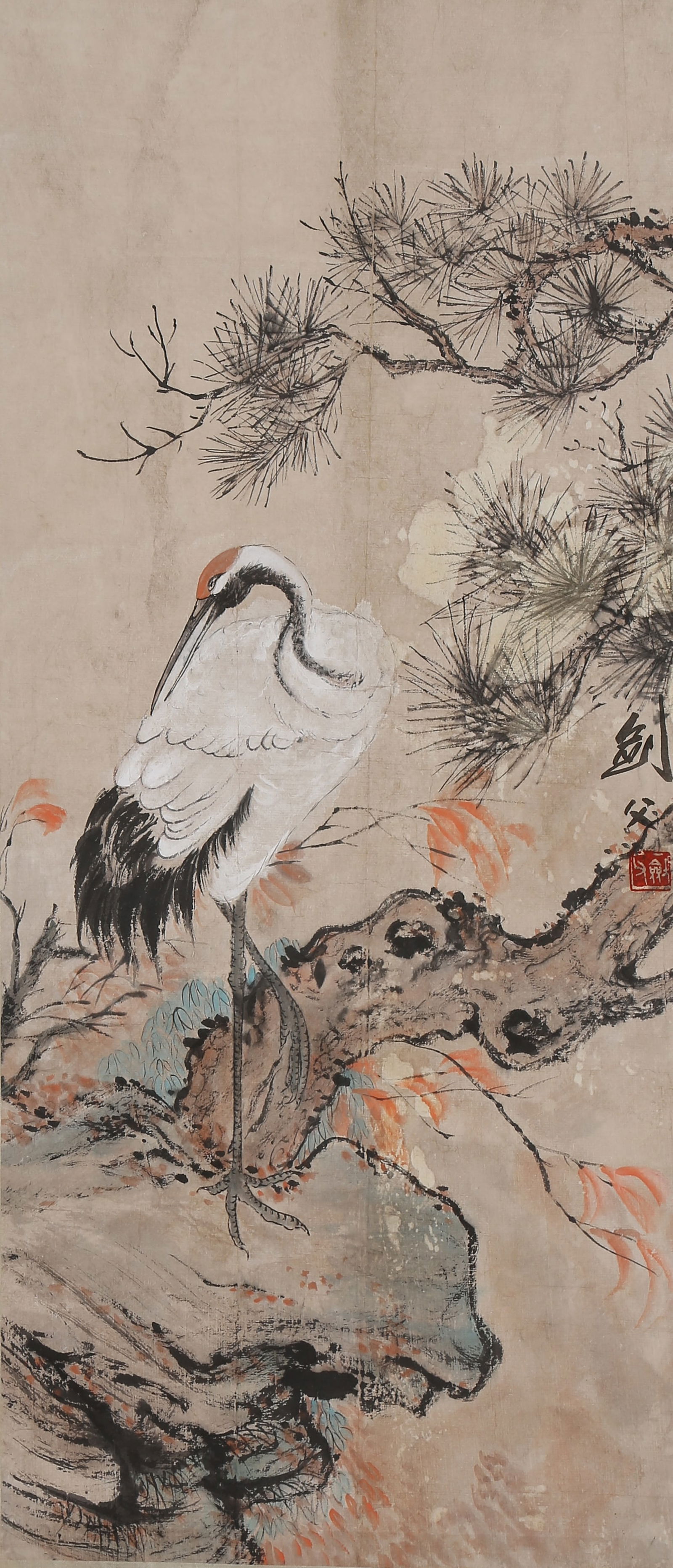 A PINE AND CRANES PAINTING ON PAPER, HANGING SCROLL (JINGXIN), BY GAO JIANFU.高劍父 (1 of 8)