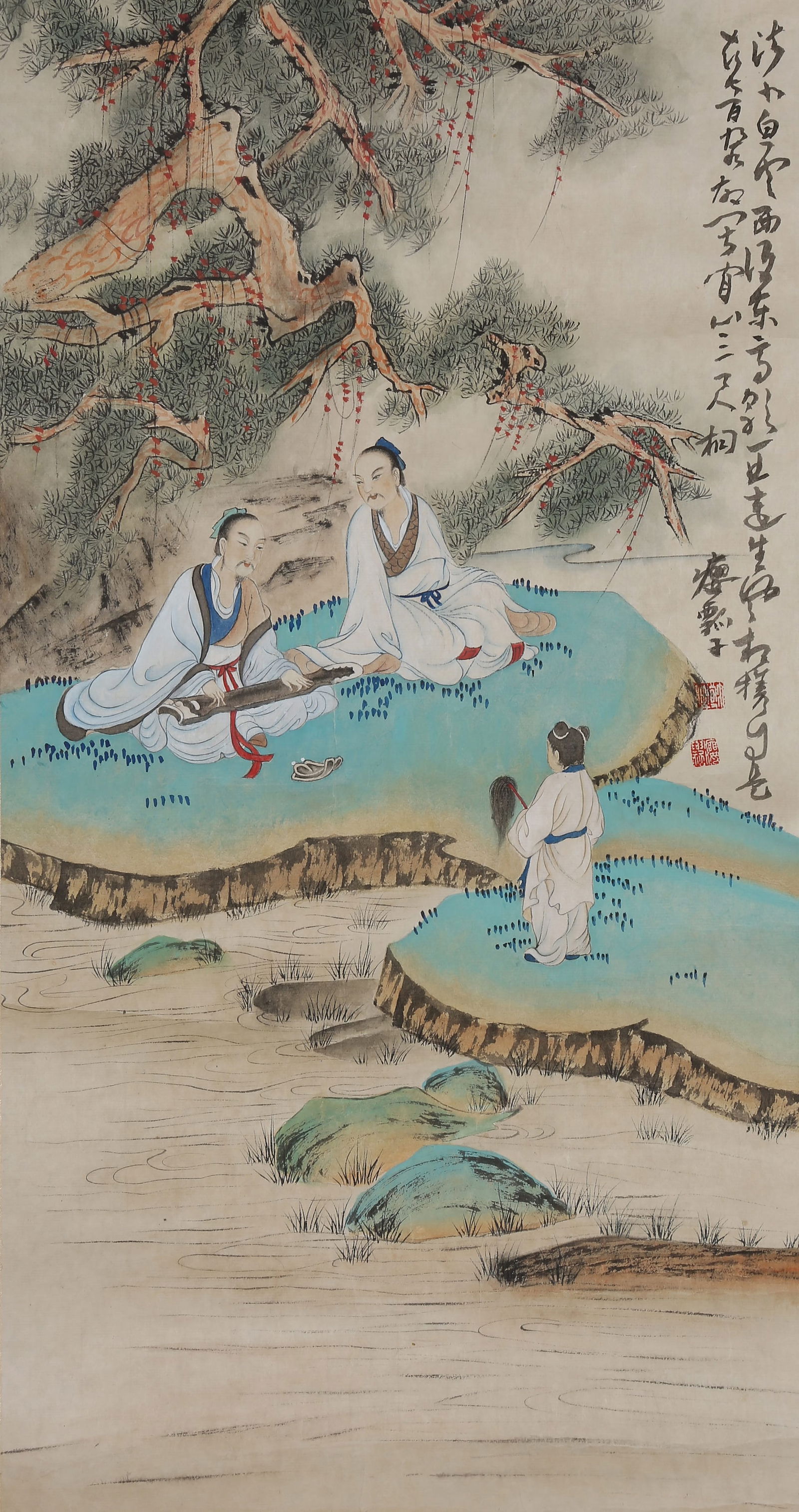 A SCHOLAR BENEATH PINES PAINTING ON PAPER, HANGING SCROLL (JINGXIN), BY HUANG SHEN.黃慎 (1 of 9)