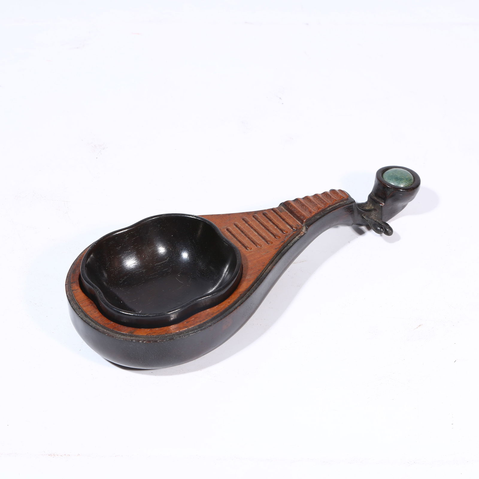 A ZITAN WOOD QIN-SHAPED BRUSH WASHER INLAID WITH HUANGHUALI WOOD (1 of 8)
