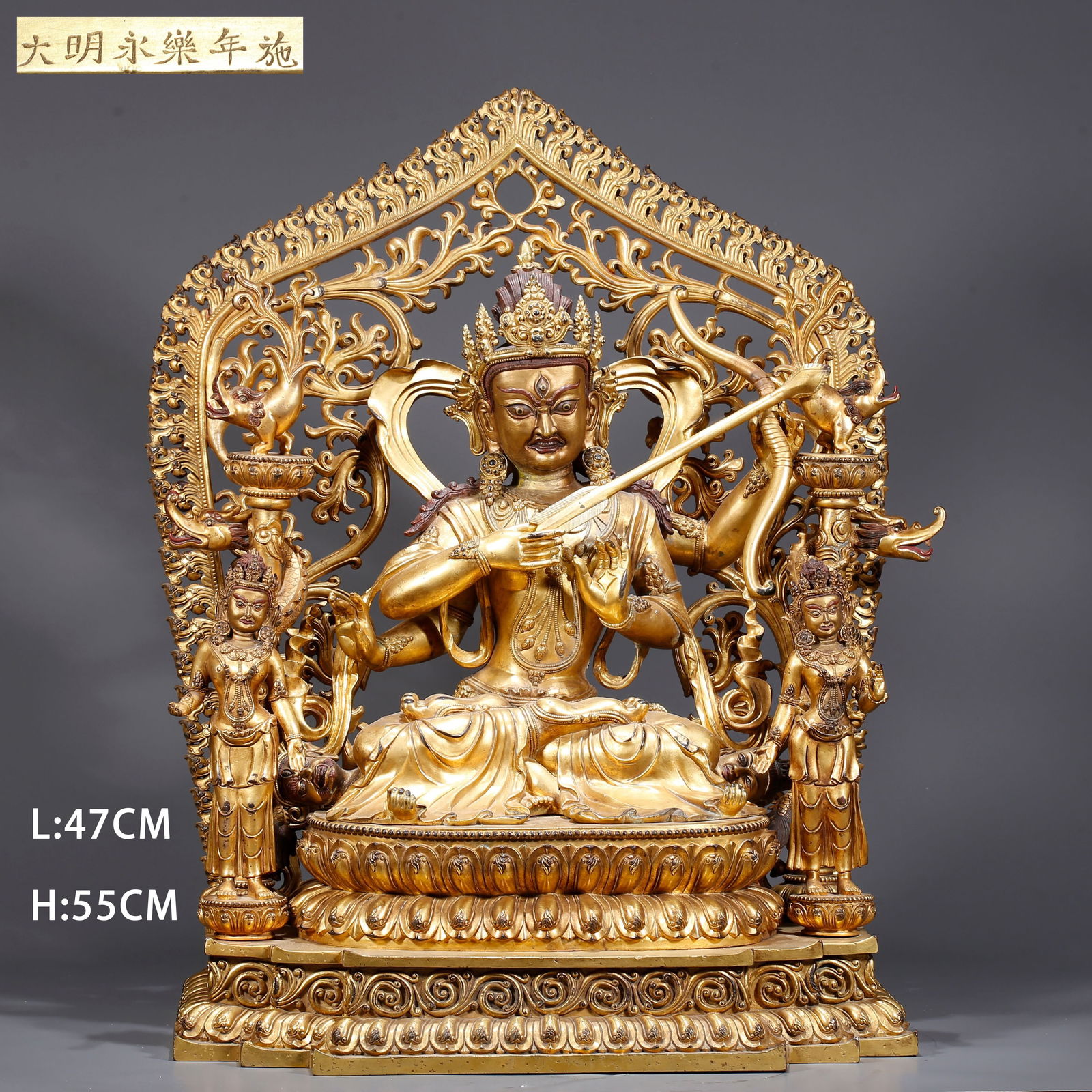 A GILDED BRONZE SARASWATI BUDDHA STATUE: Gilded bronze Saraswati Buddha statue