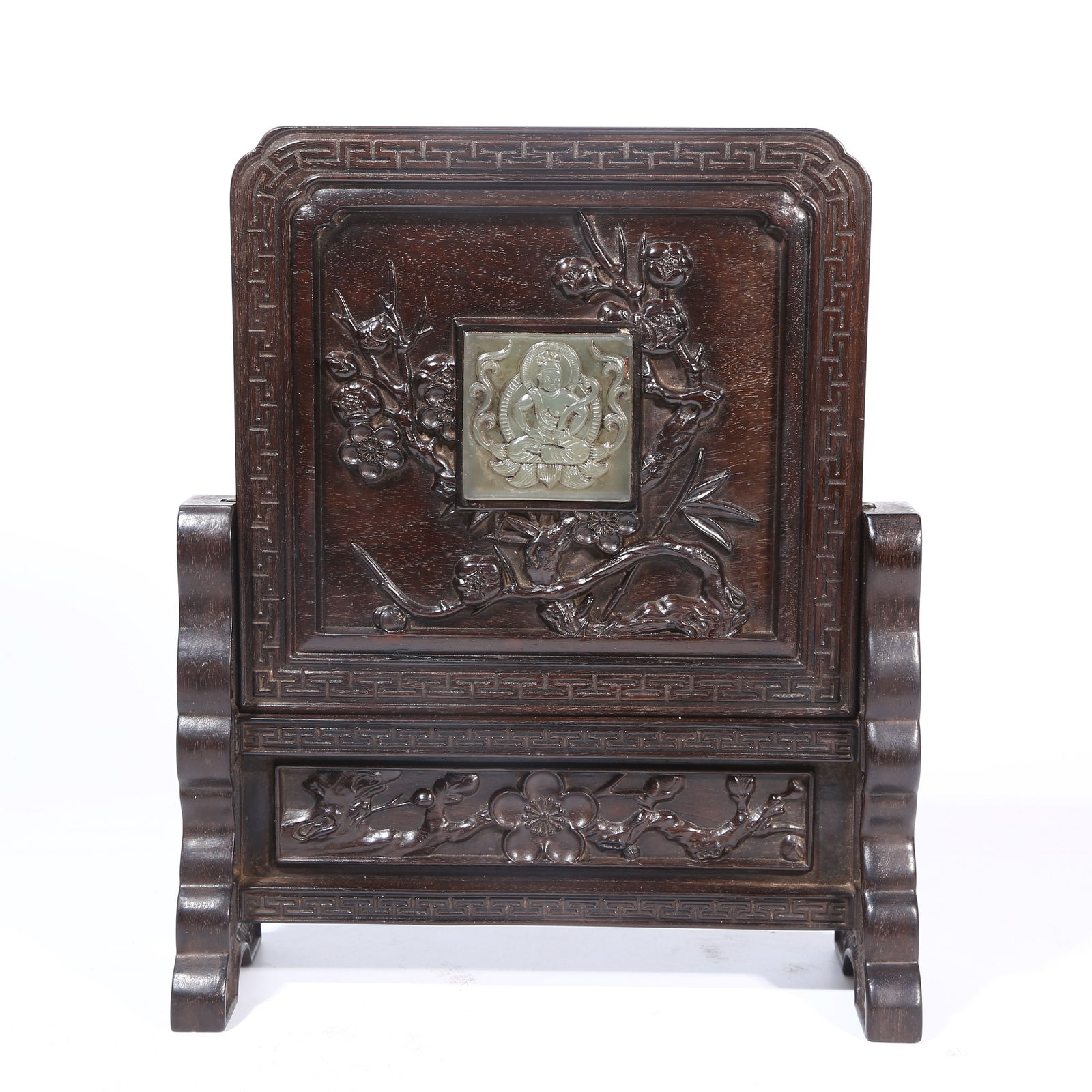 A ZITAN WOOD TABLE SCREEN INLAID WITH HETIAN JADE (1 of 8)