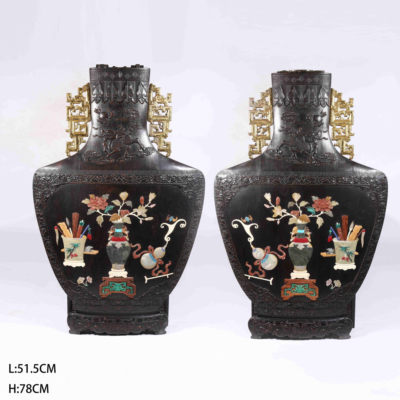 A ZITAN WOOD TABLE SCREEN SET WITH PRECIOUS INLAYS, BOGU (ANTIQUE) PATTERN (1 of 7)