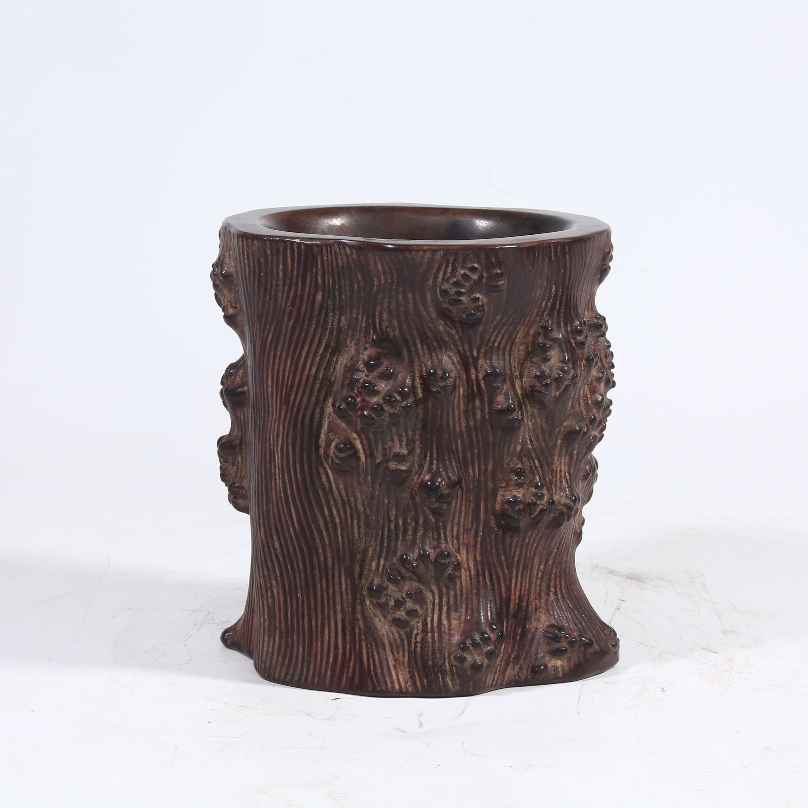 A ZITAN WOOD BURLWOOD BRUSH POT (1 of 9)