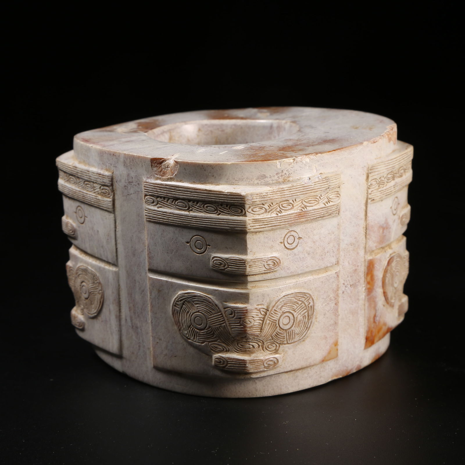 A LIANGZHU CULTURE ANCIENT JADE HUMAN-FACED CONG (1 of 9)