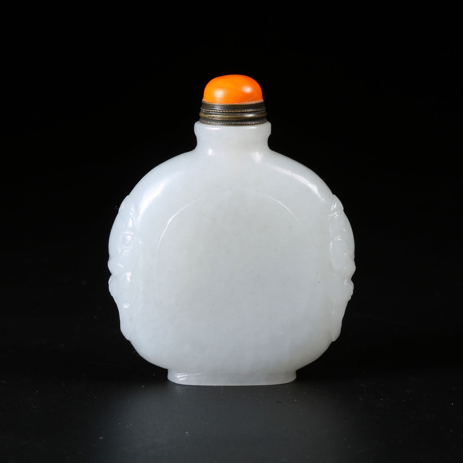 A HETIAN JADE FUSHOU MASK-HANDLE SNUFF BOTTLE (1 of 9)