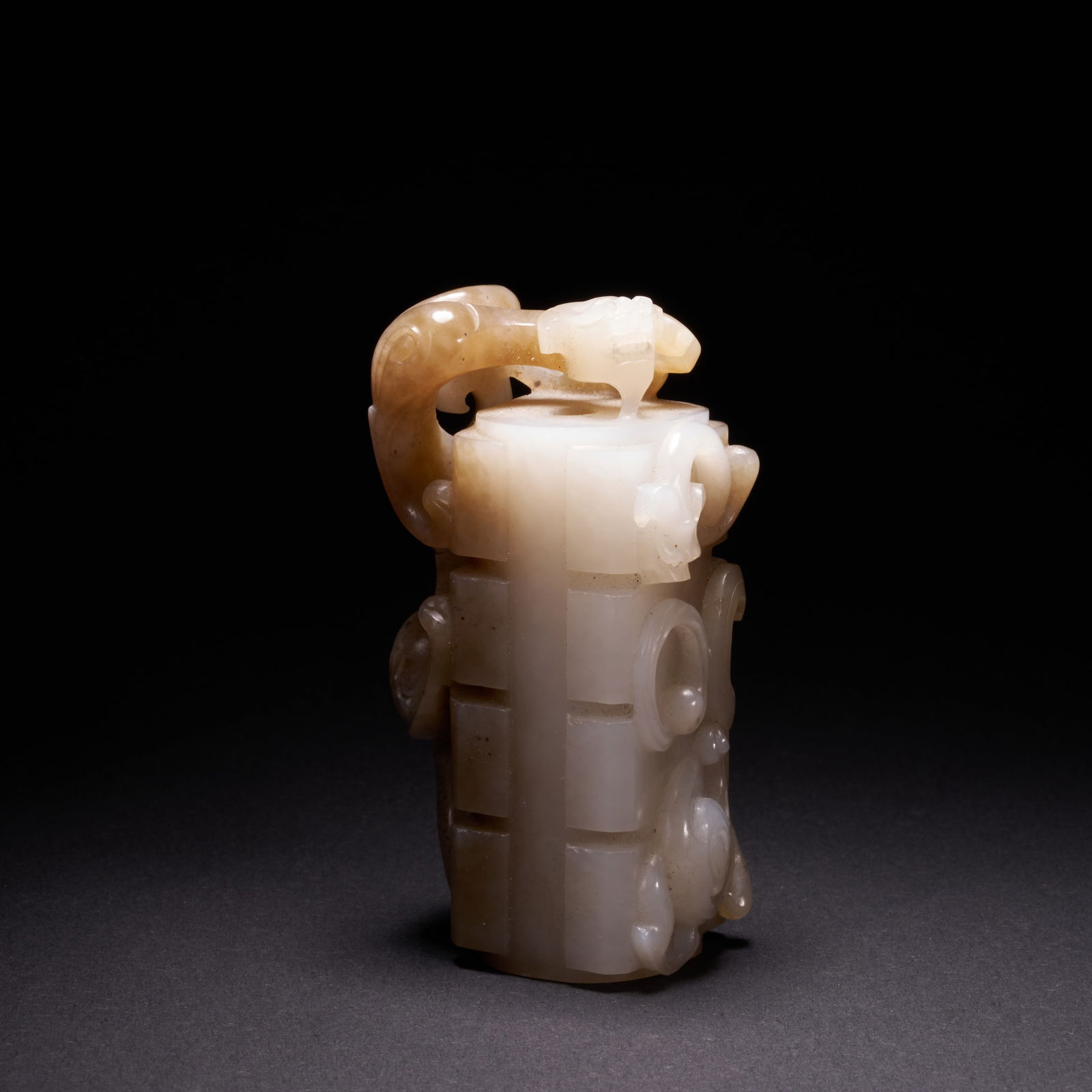 A HETIAN JADE DOUBLE-DRAGON CONG TUBE, QING DYNASTY (1 of 9)