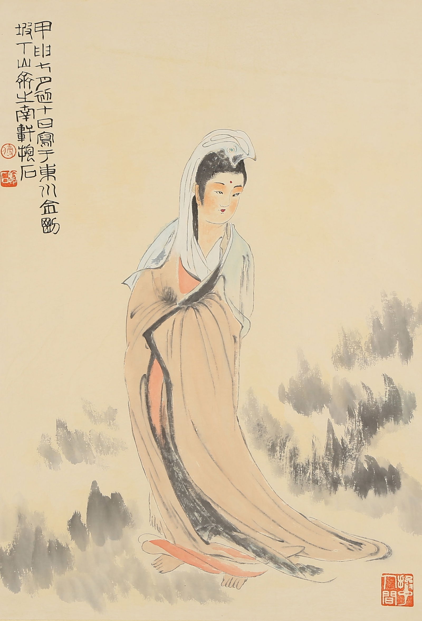 A GUANYIN PAINTING ON PAPER BY FU BAOSHI.傅抱石 (1 of 8)
