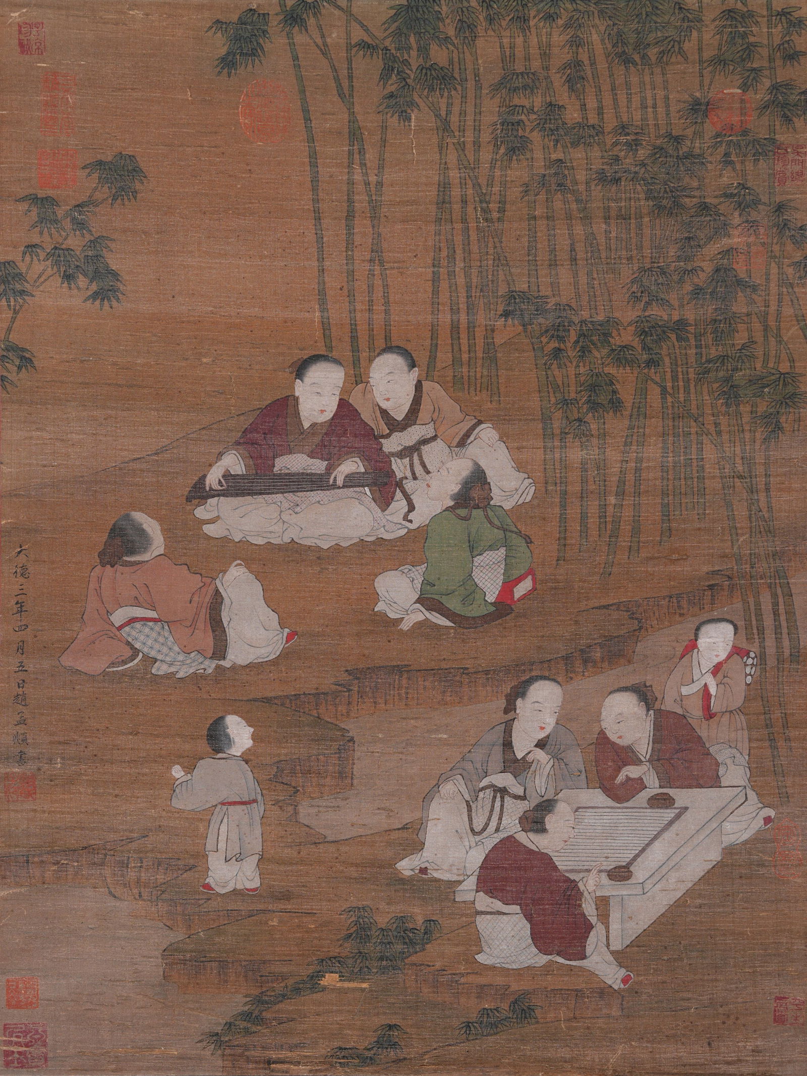 A SEVEN SAGES OF THE BAMBOO GROVE PAINTING ON SILK BY ZHAO MENGFU.趙孟頫 (1 of 9)