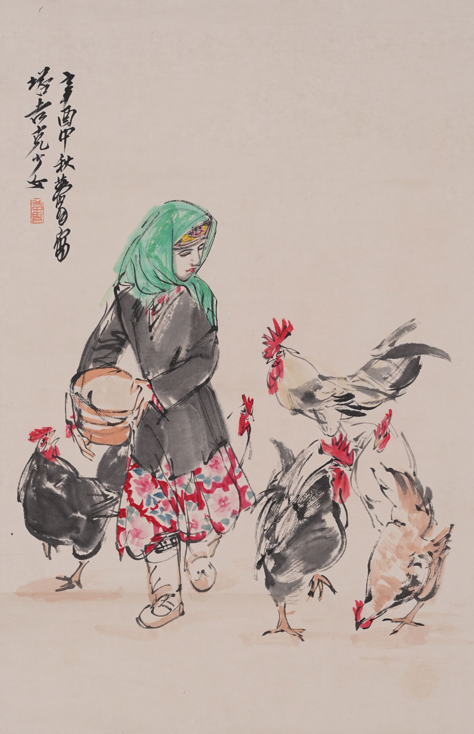 A FIGURE PAINTING ON PAPER BY HUANG ZHOU.黃胄 (1 of 8)