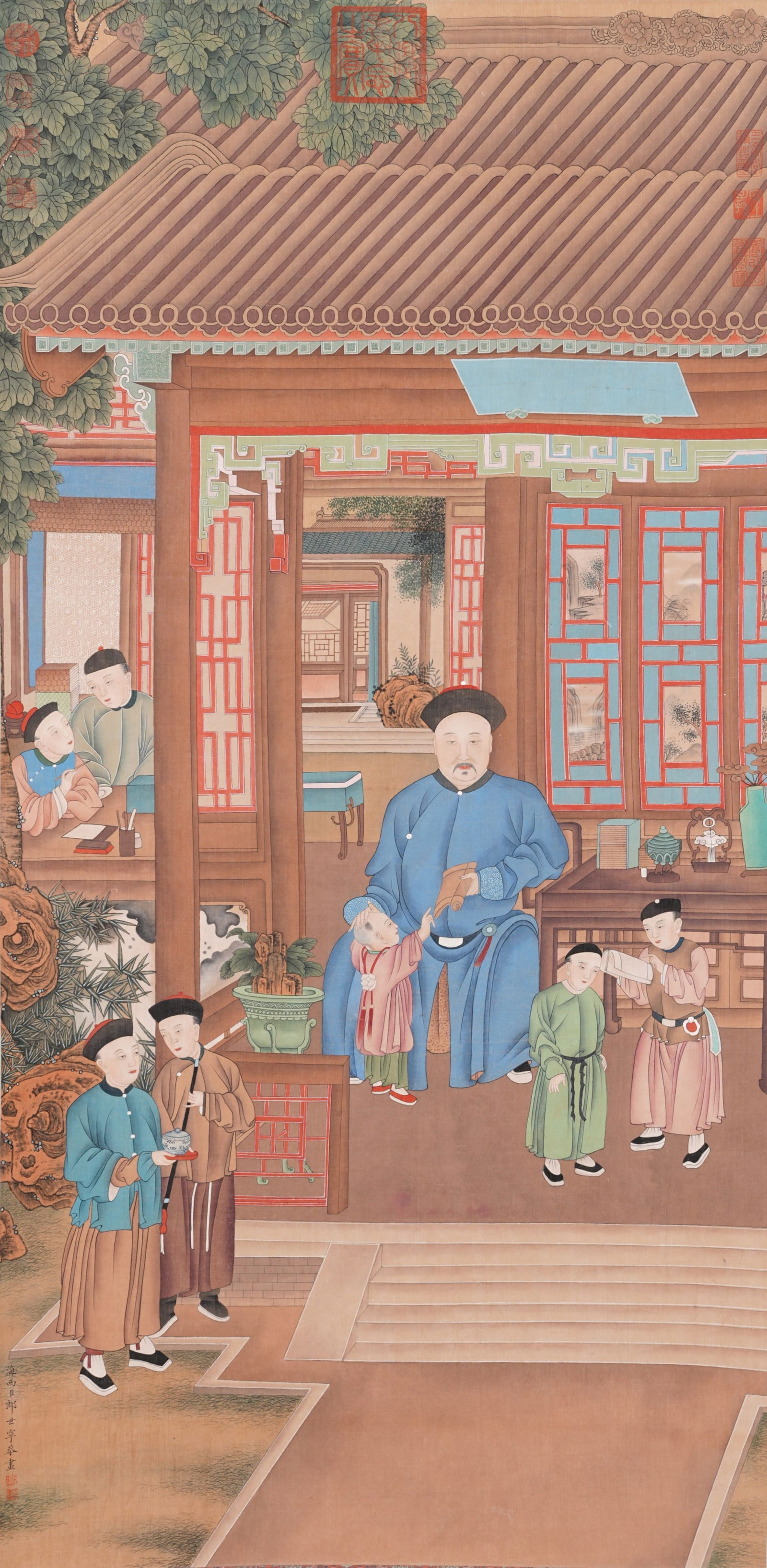 A FIGURE PAINTING ON SILK BY GIUSEPPE CASTIGLIONE (LANG SHINING).郎世寧: Figure painting on silk by Giuseppe Castiglione (Lang Shining).郎世寧