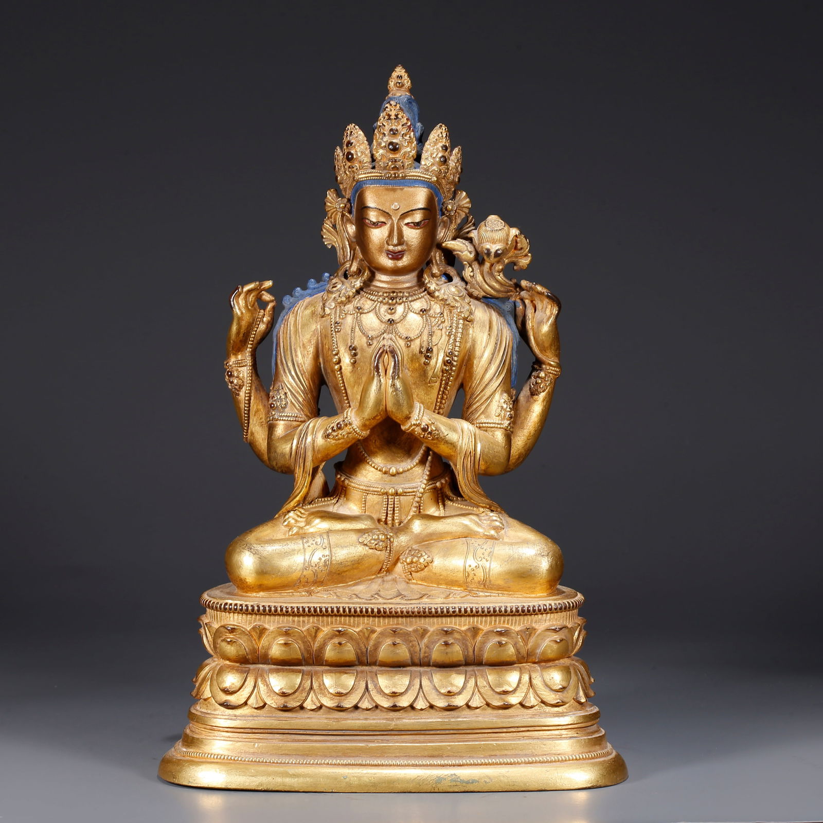 A GILDED BRONZE STATUE OF FOUR-ARMED AVALOKITESHVARA (1 of 9)