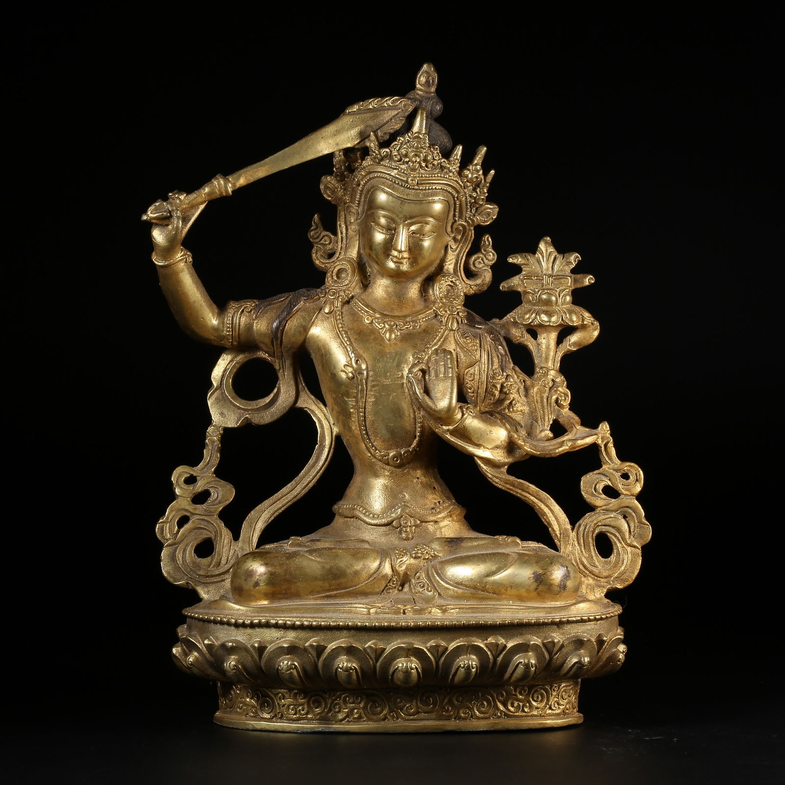 A GILT-BRONZE STATUE OF MANJUSHRI BODHISATTVA (1 of 8)