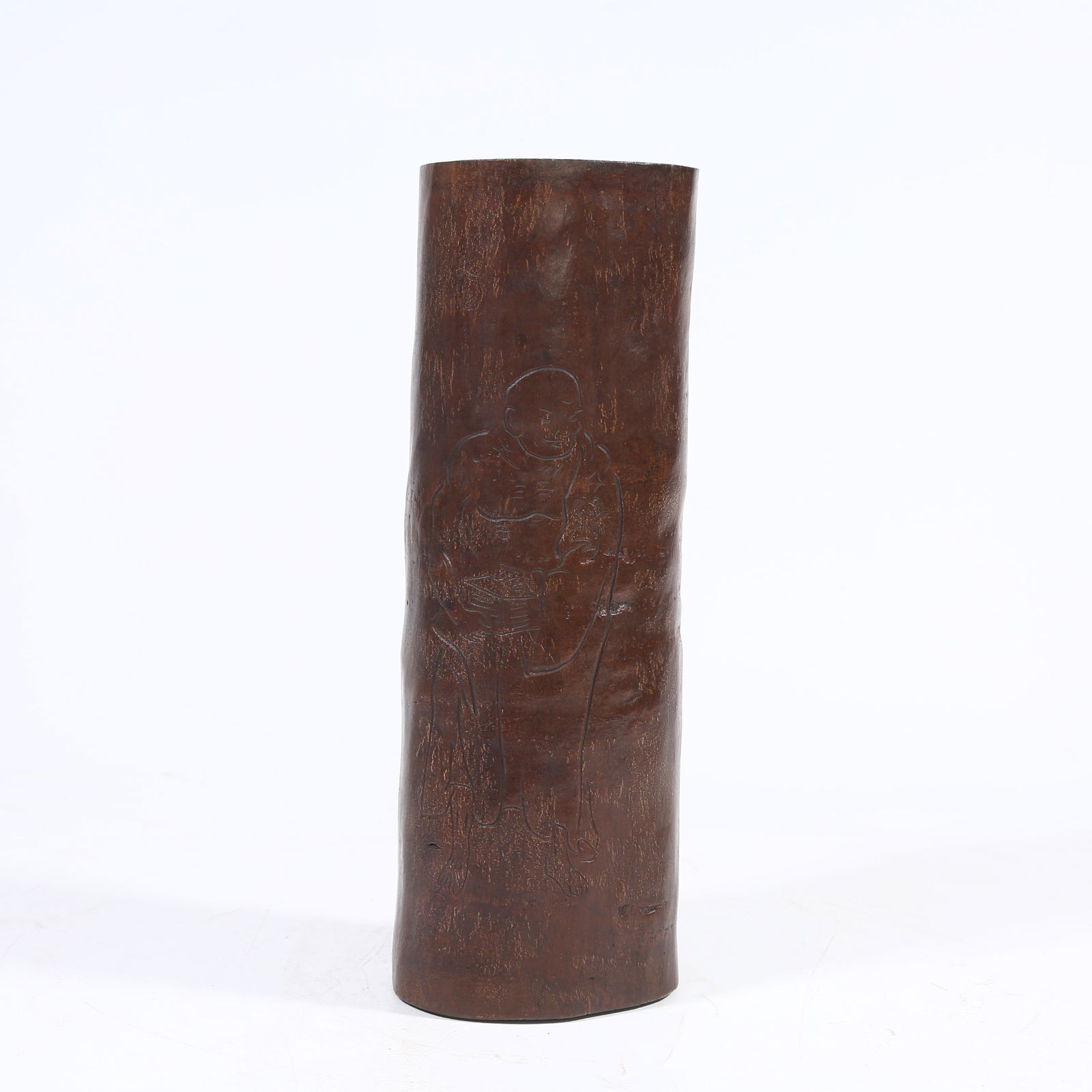 A CINNAMON WOOD ARMREST WITH ARHAT MOTIF (1 of 9)