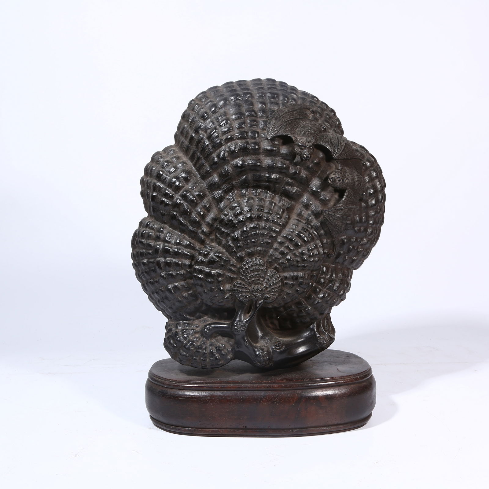 A ZITAN WOOD ORNAMENT WITH BAT AND LINGZHI MOTIF (1 of 8)