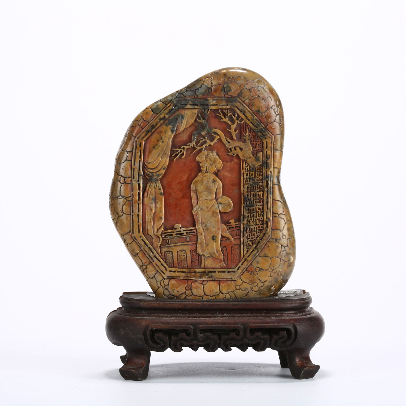 A SHOUSHAN STONE SEAL WITH NOBLE LADY DESIGN ON RAW STONE (1 of 9)