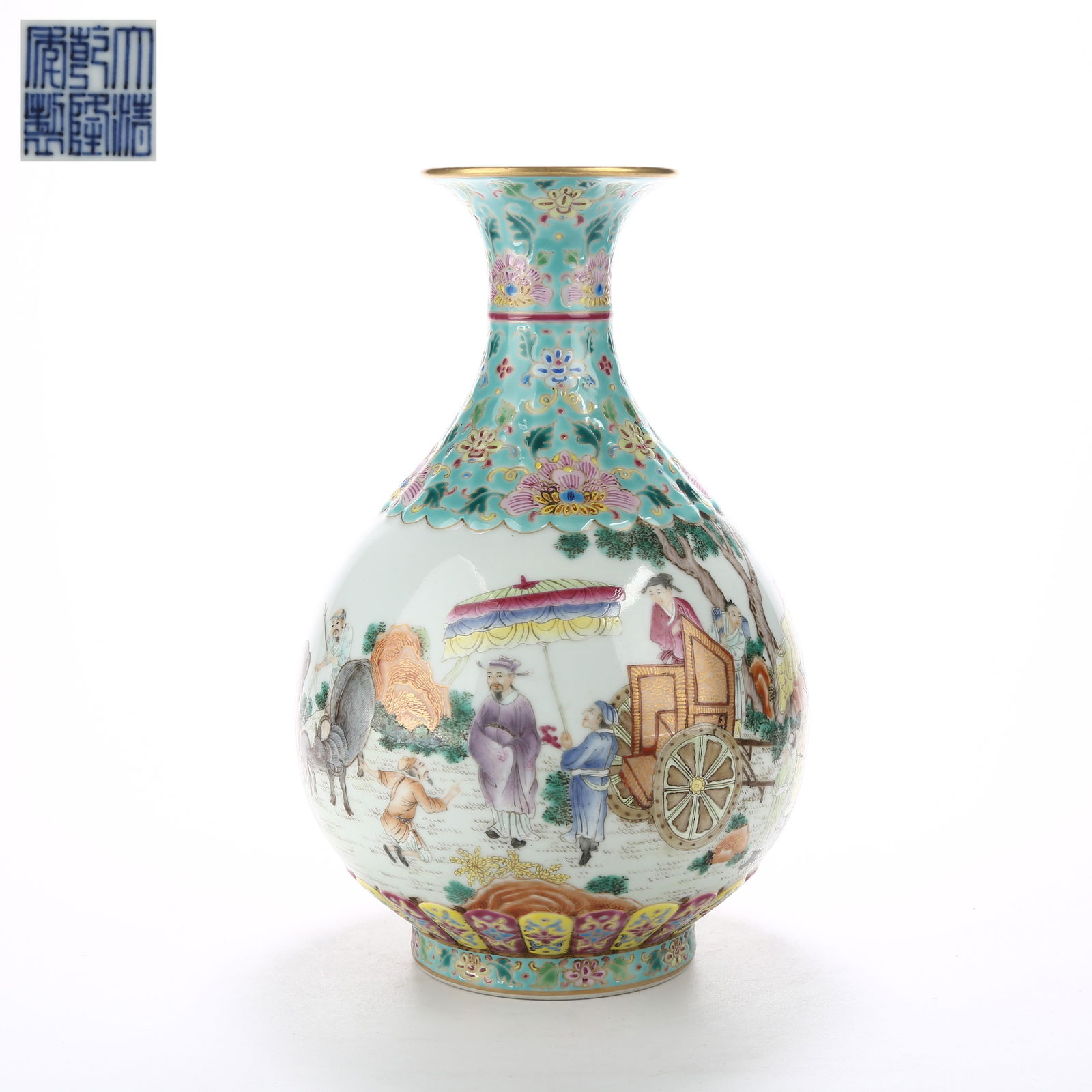 A FAMILLE ROSE YUHUCHUN VASE WITH NARRATIVE FIGURE SCENE (1 of 9)