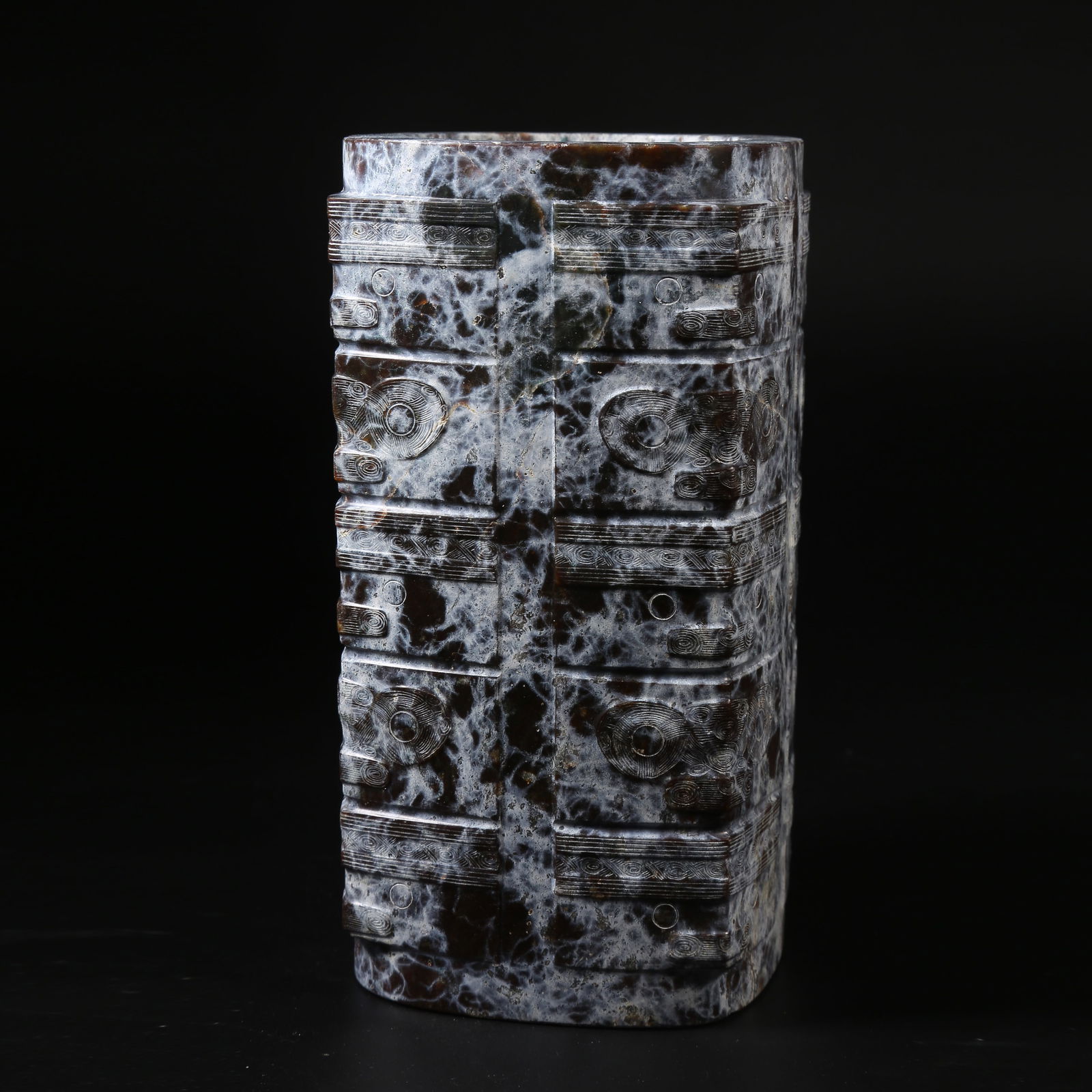 A LIANGZHU CULTURE ANCIENT JADE HUMAN-FACED CONG (1 of 9)