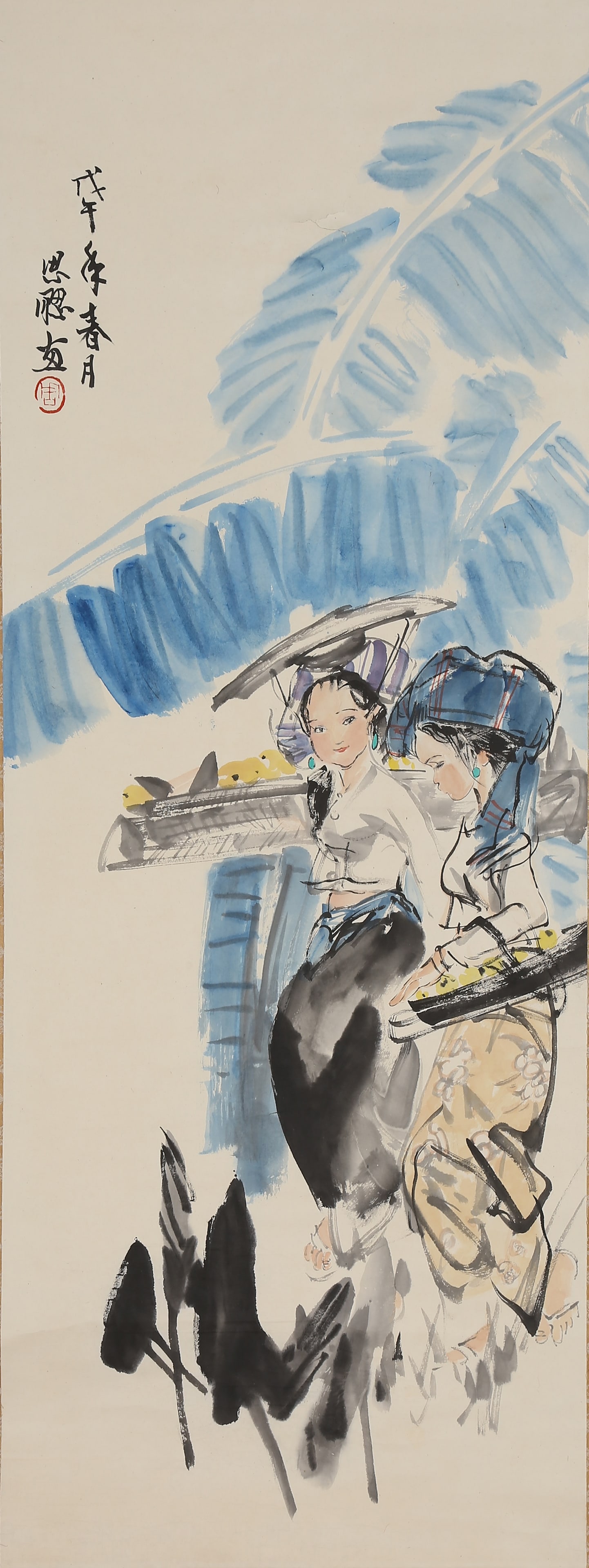 A FIGURE PAINTING ON PAPER BY ZHOU SICONG.周思聰: Figure Painting on Paper by Zhou Sicong.周思聰