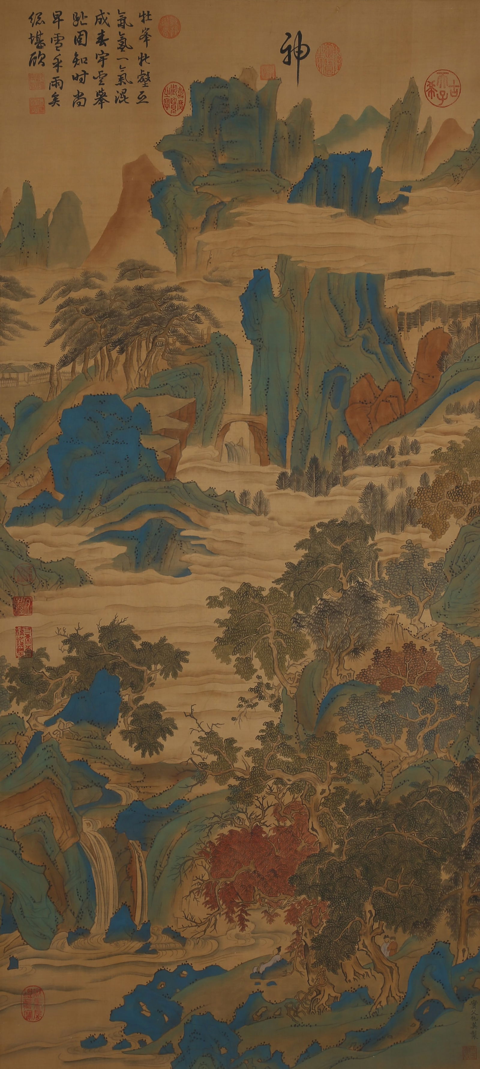 A LANDSCAPE PAINTING ON SILK BY QIU YING.仇英: Landscape Painting on Silk by Qiu Ying.仇英