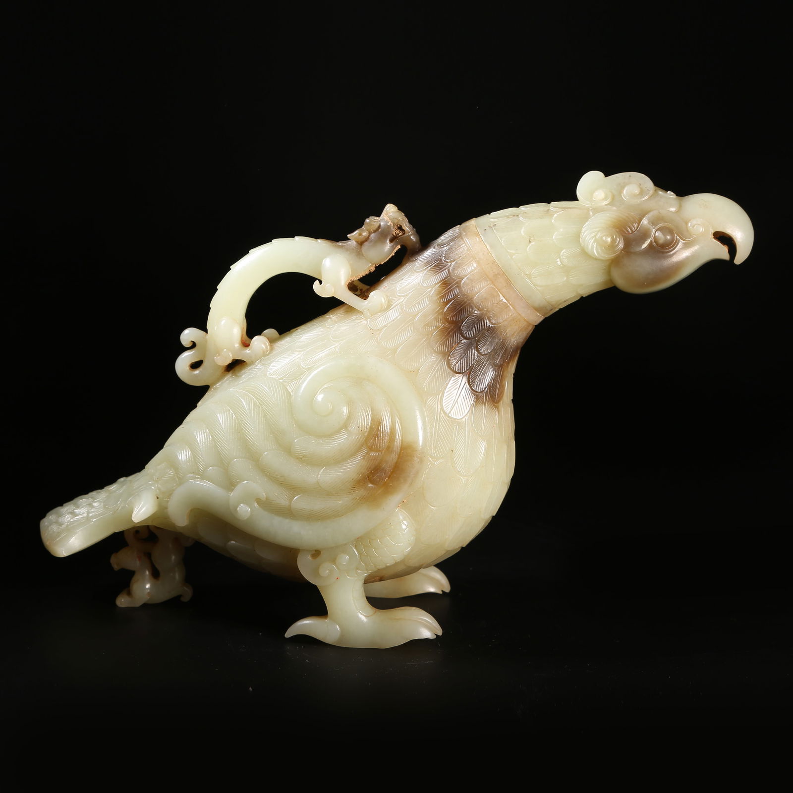 A PRE-HAN ANCIENT JADE OWL-SHAPED YOU VESSEL: Pre-Han Ancient Jade Owl-Shaped You Vessel