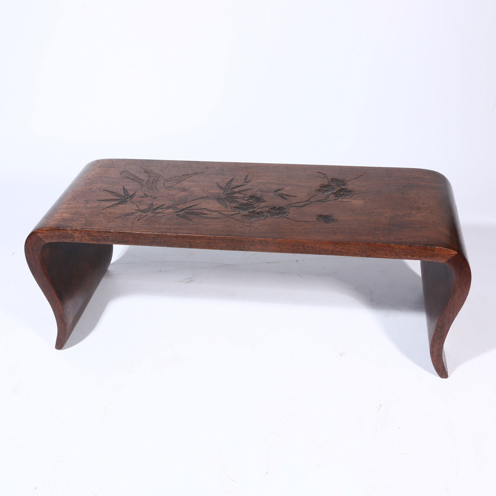 A HUANGHUALI WOOD SMALL TABLE WITH FLOWER AND BIRD MOTIF (1 of 9)