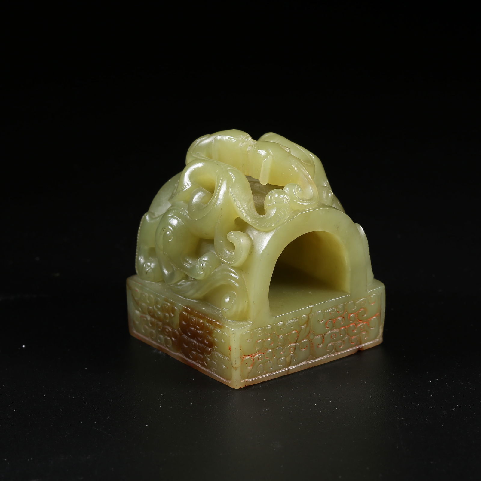A HETIAN YELLOW JADE CHILONG-HANDLE SEAL (1 of 9)