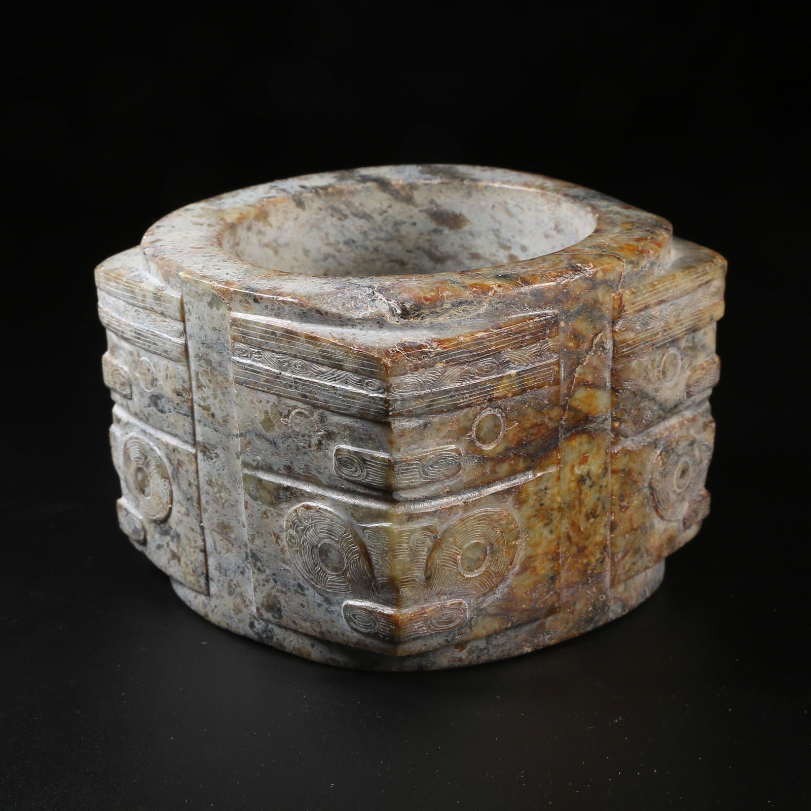 A LIANGZHU CULTURE ANCIENT JADE HUMAN-FACED CONG (1 of 9)